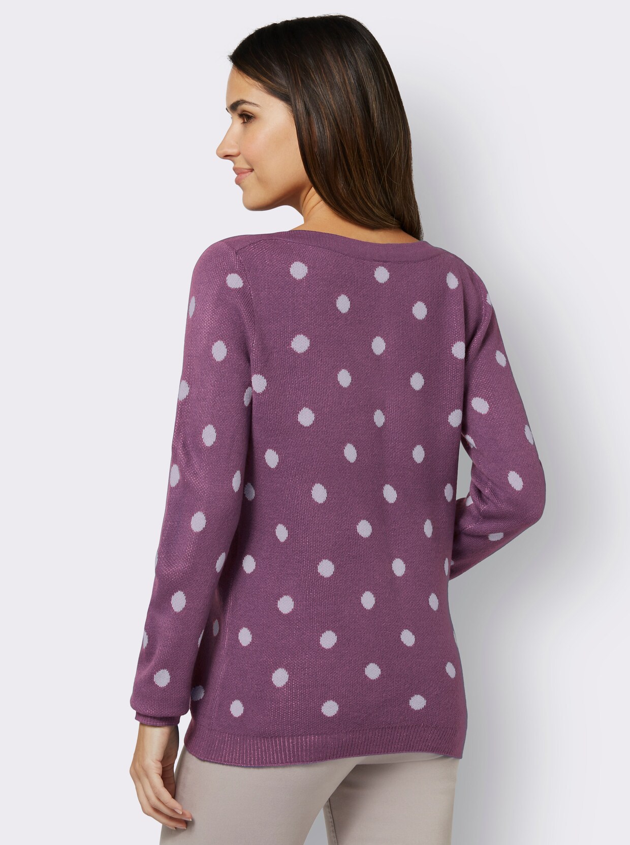 Jacquardpullover - violett-ecru-getupft