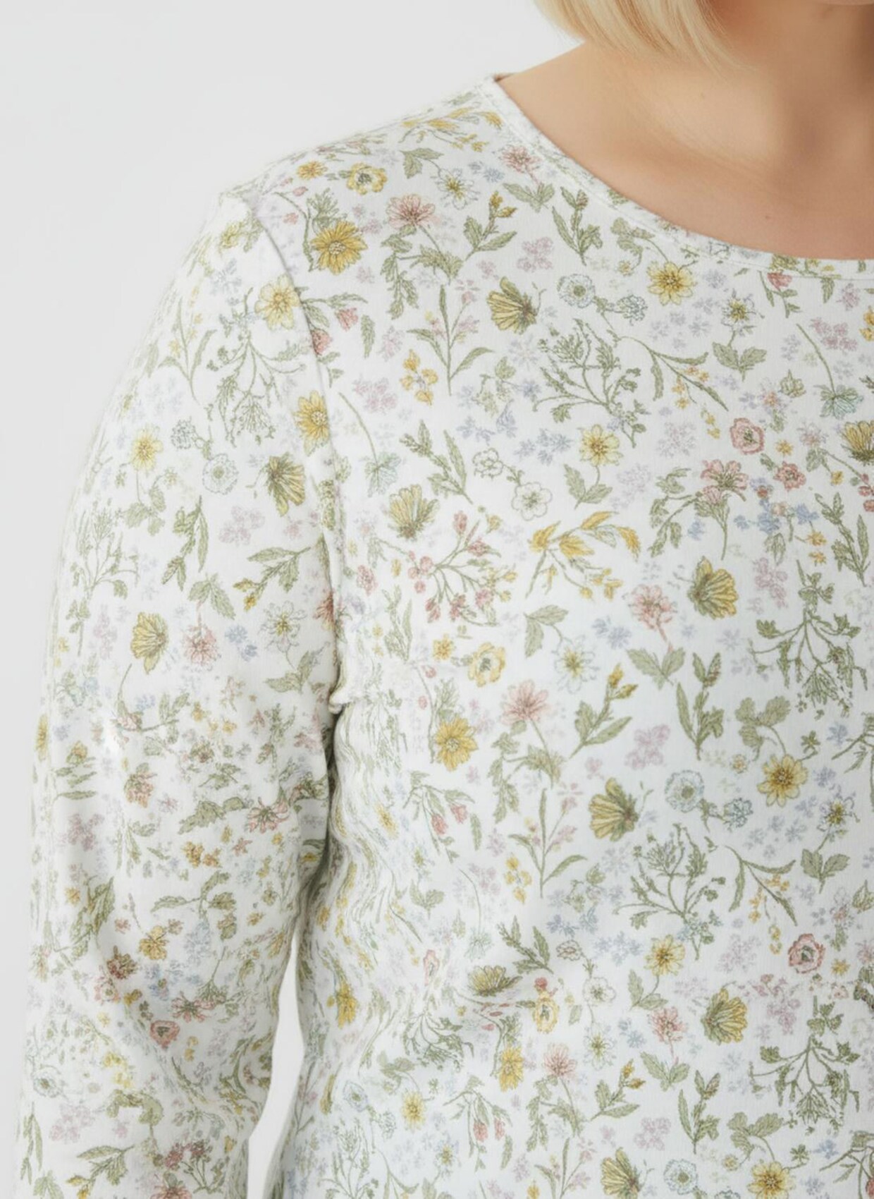 3/4-Arm-Shirt mit Wiesenblumen-Dessin - ecru-oliv-bedruckt