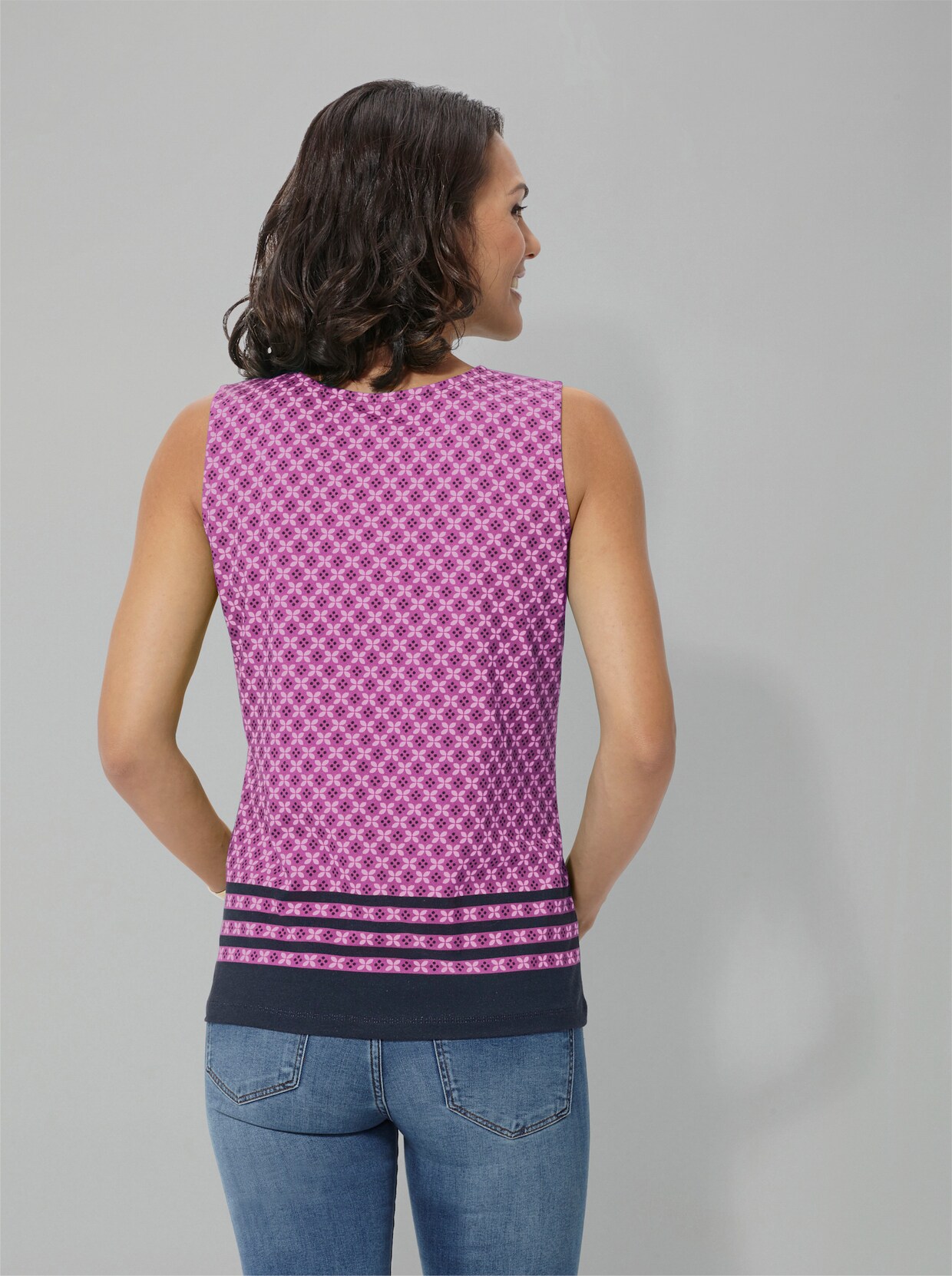 Top - fuchsia/marine gedessineerd