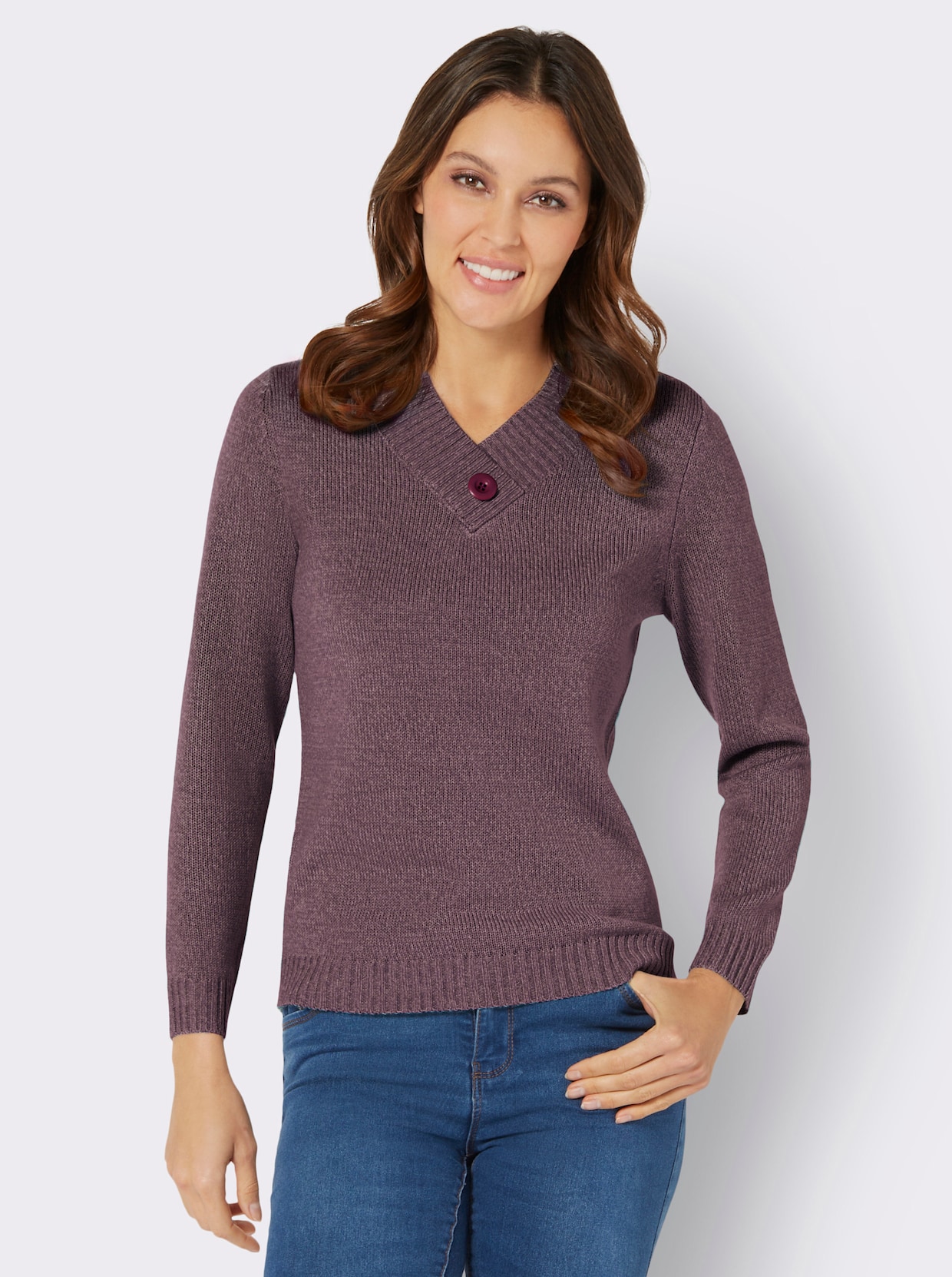 Langarm-Pullover - burgund-mauve-meliert