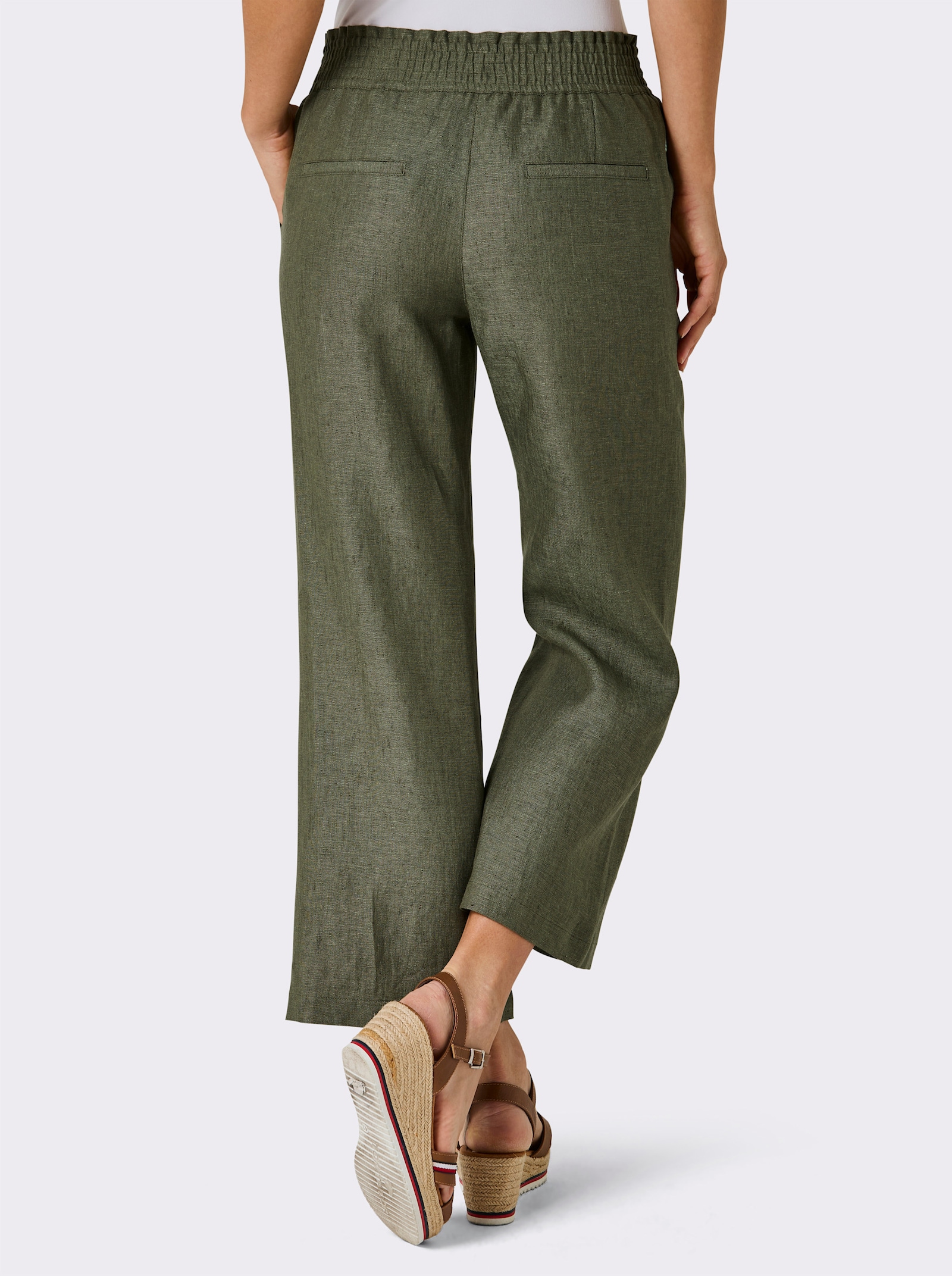 CREATION L PREMIUM Pantalon en lin avec jambes larges - kaki chiné