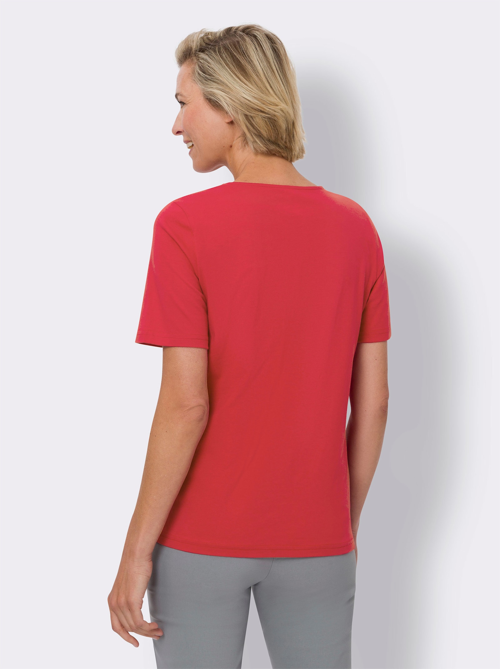 Kurzarmshirt im Blätter-Dessin - rot