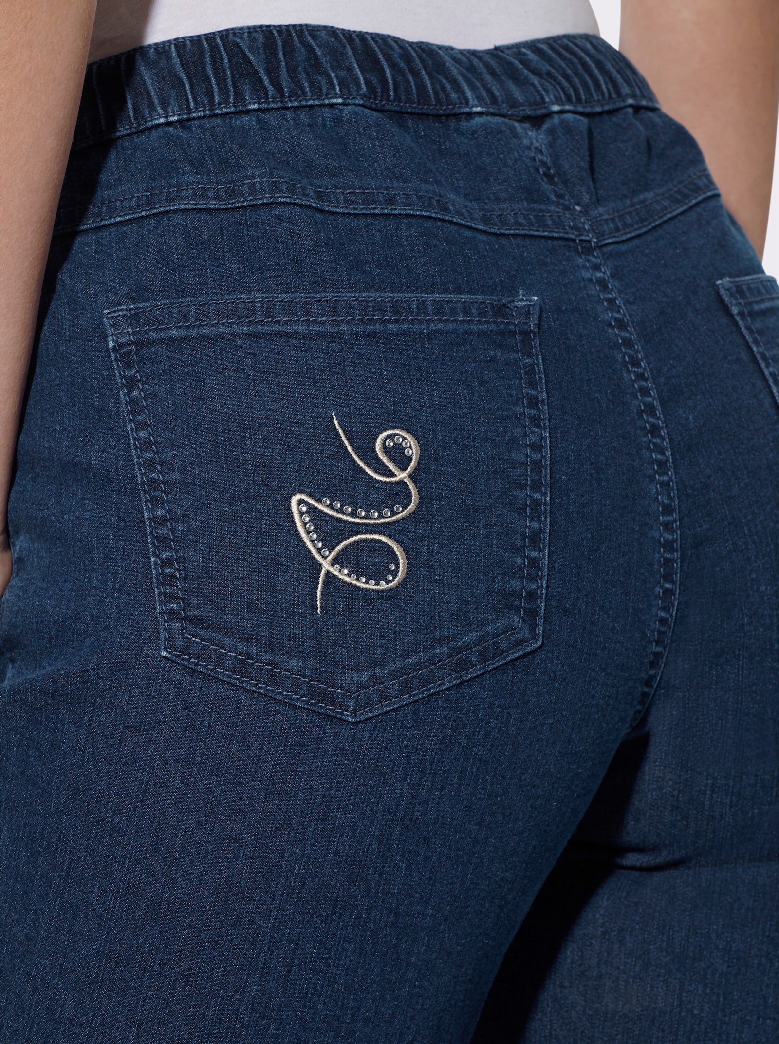 Jeans met geborduurde achterzakken - blue-stonewashed