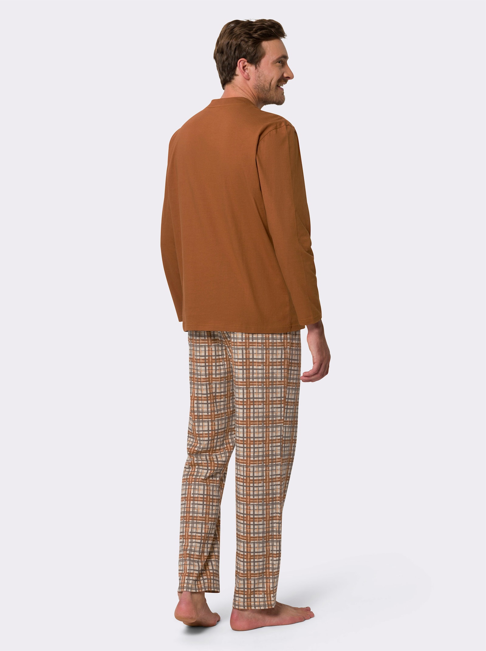 Pyjama met ruitprint - cognac geprint