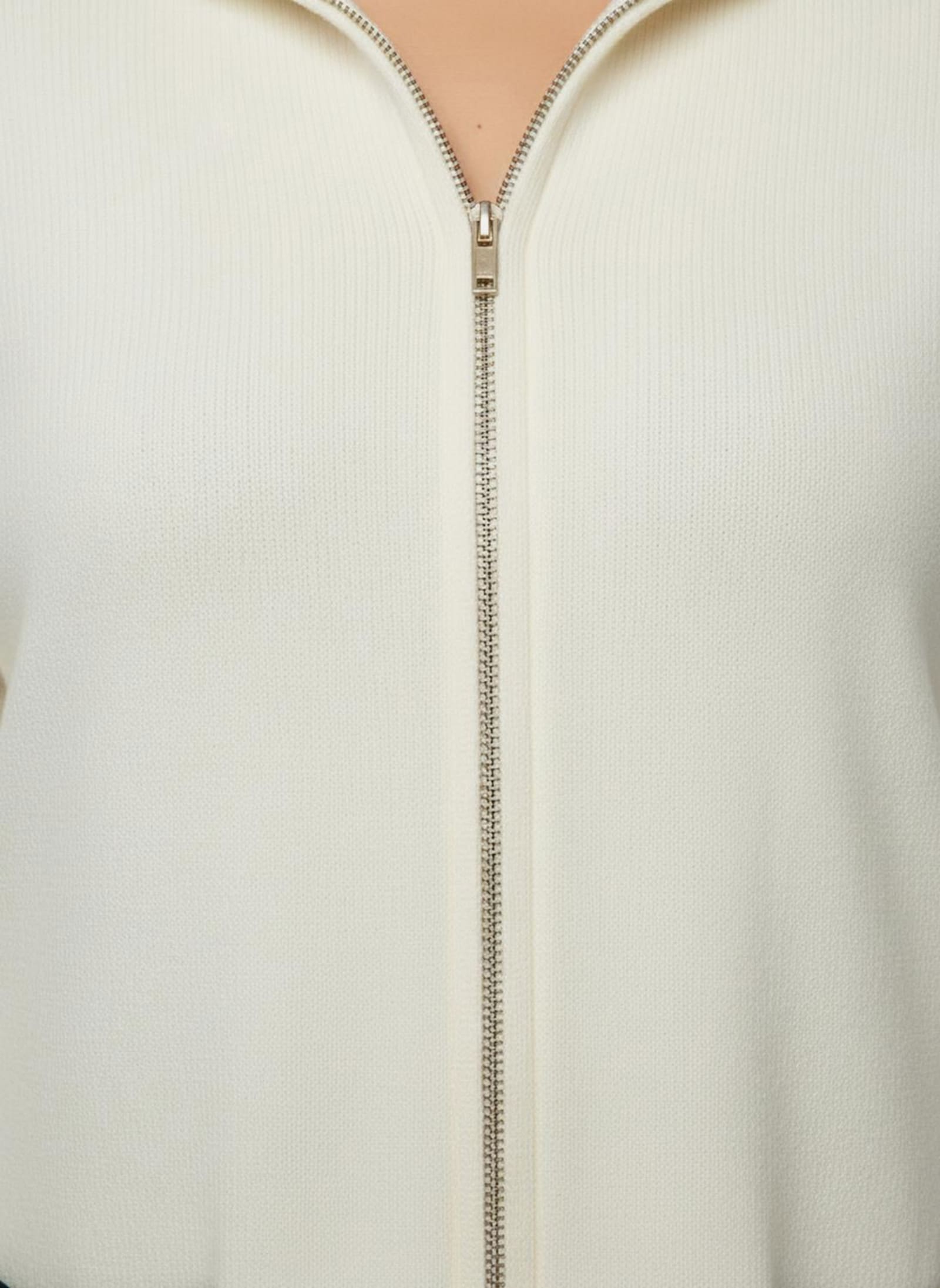 Longstrickjacke mit Reißverschluss - ecru-schwarz