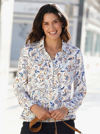 Blouse met print - oker/jeansblauw bedrukt