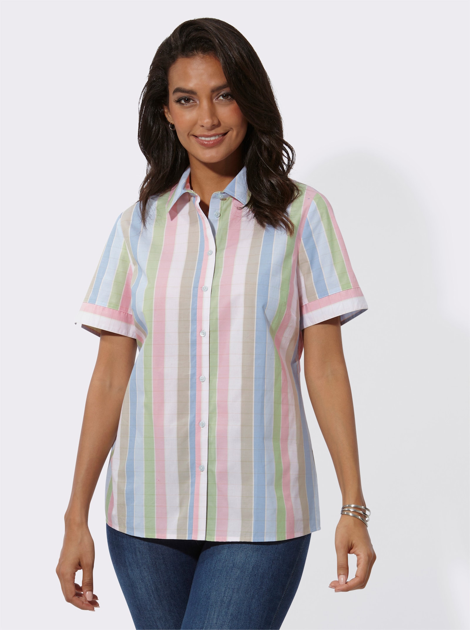 Overhemdblouse in geruite look - lichtroze/lichtblauw geruit