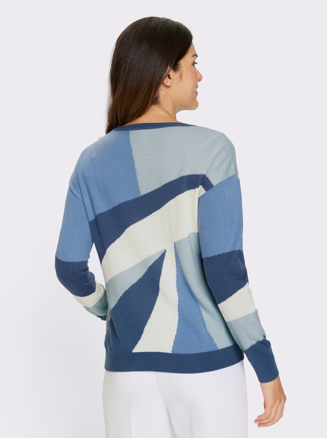 Langarm-Pullover - hellblau-jeansblau-gemustert