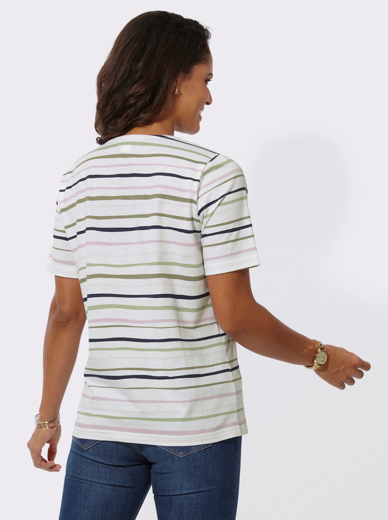 Shirt met print - wit/eucalyptus gestreept