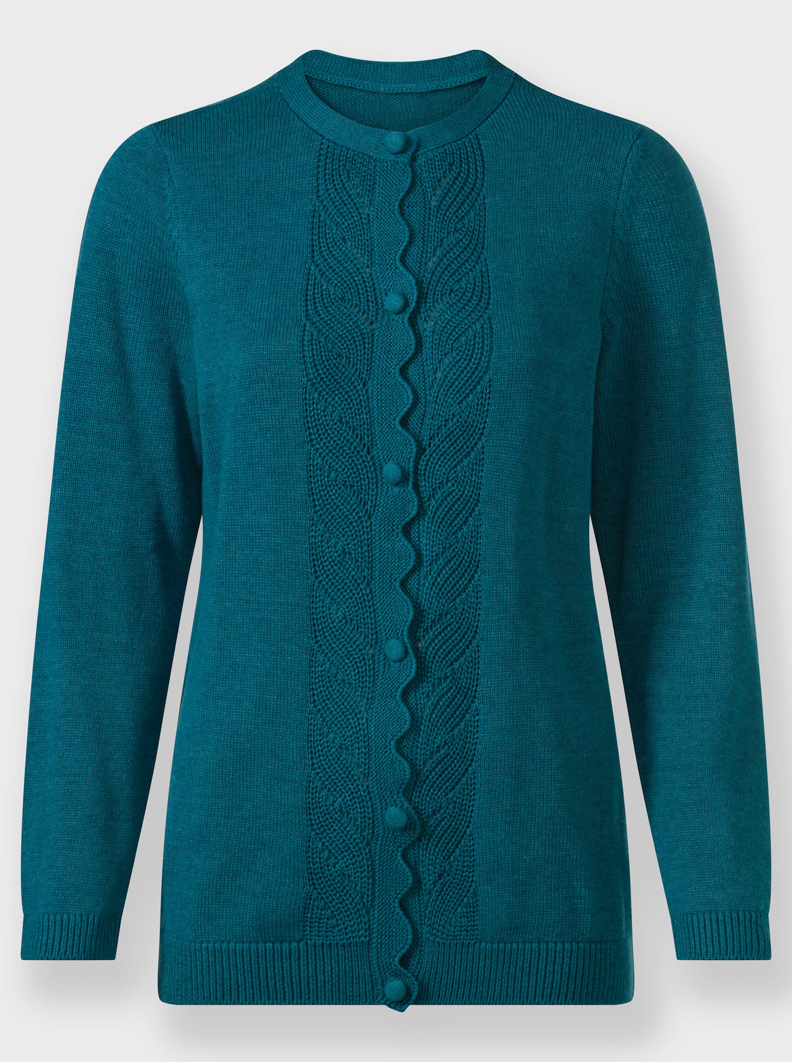 Strickjacke mit gebogter Knopfleiste - aquapetrol-meliert