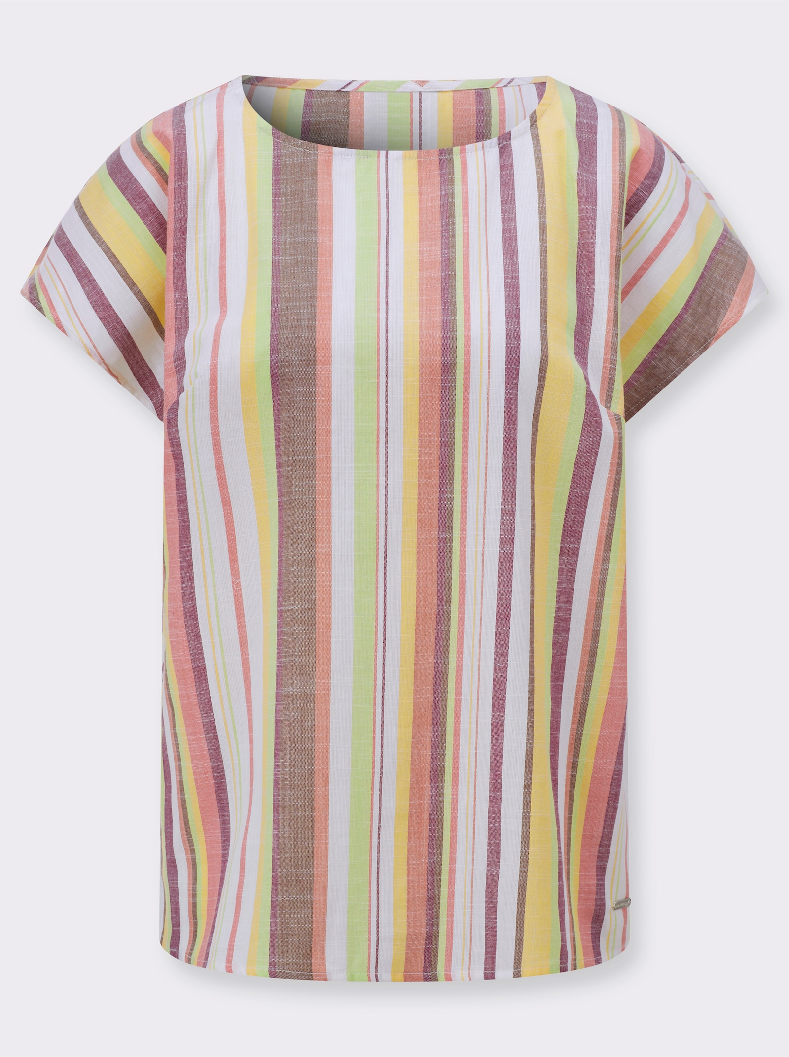 Gestreifte Bluse mit Rundhals-Ausschnitt - pistazie-ecru-gestreift