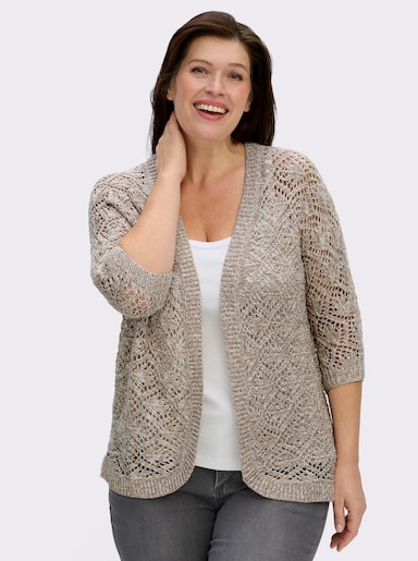 Ajourstrickjacke mit Fledermaus-Ärmeln - sesam-ecru-meliert
