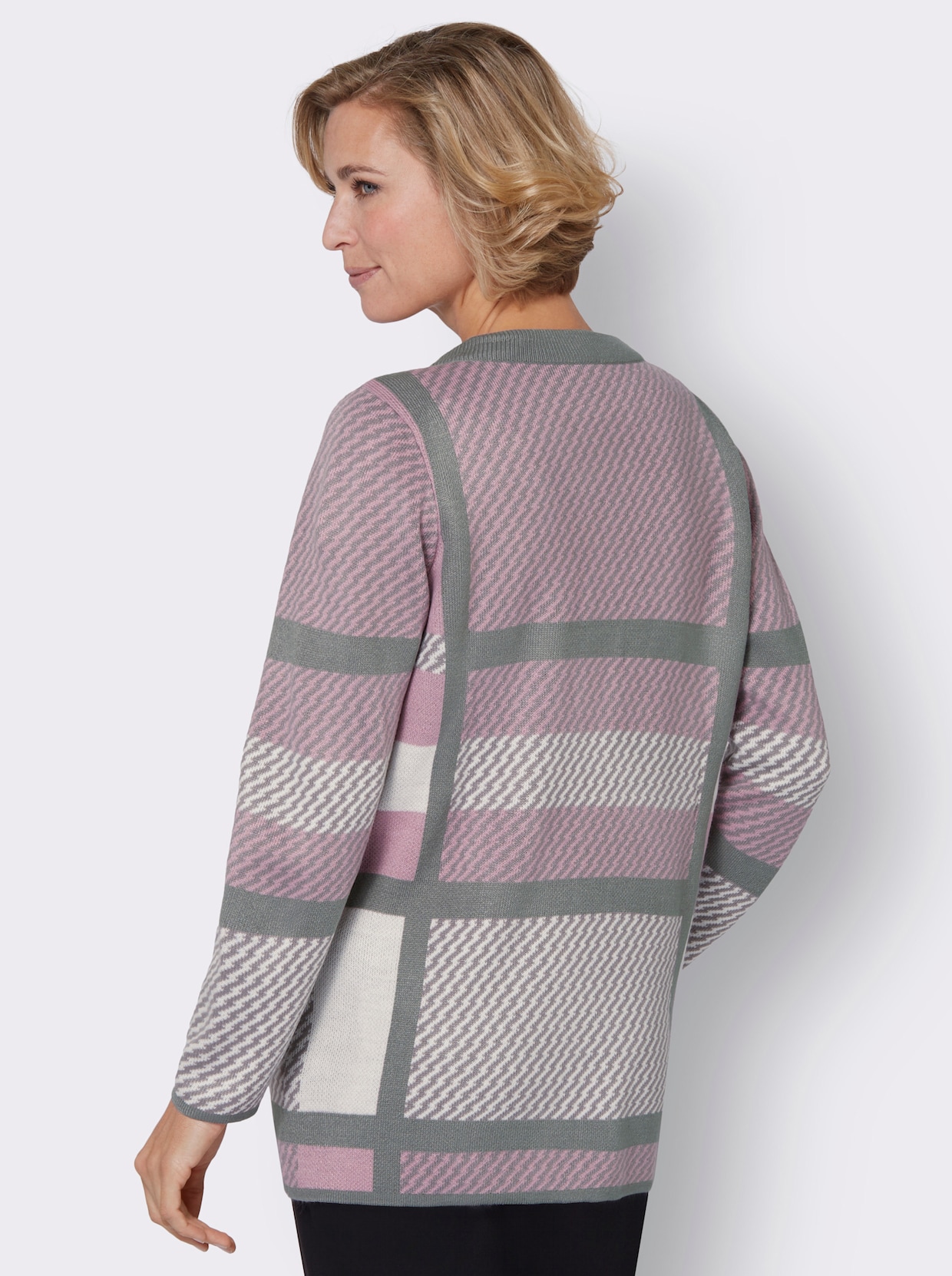 Jacquardvest - mauve/grijs gedessineerd