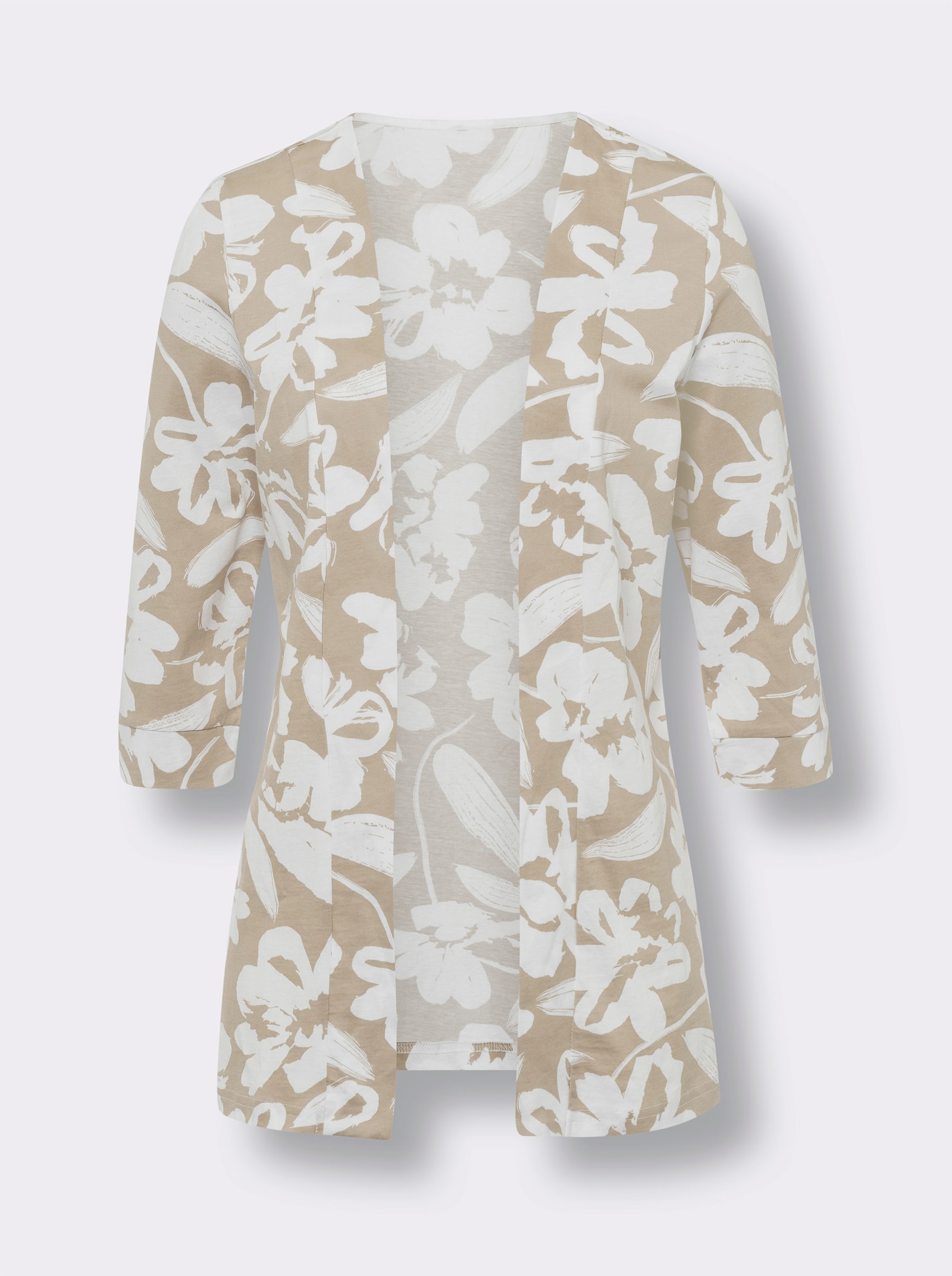 Shirtjacke mit 3/4-Ärmeln - beige-weiß-bedruckt