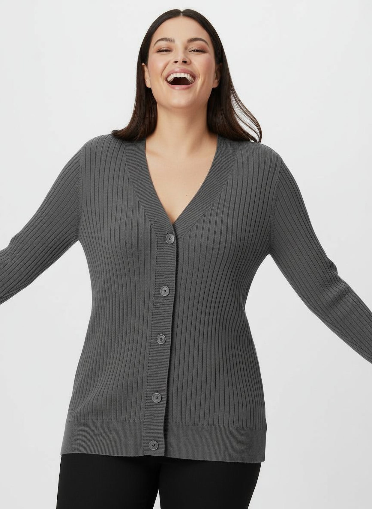 Strickjacke in Ripp-Optik - anthrazit