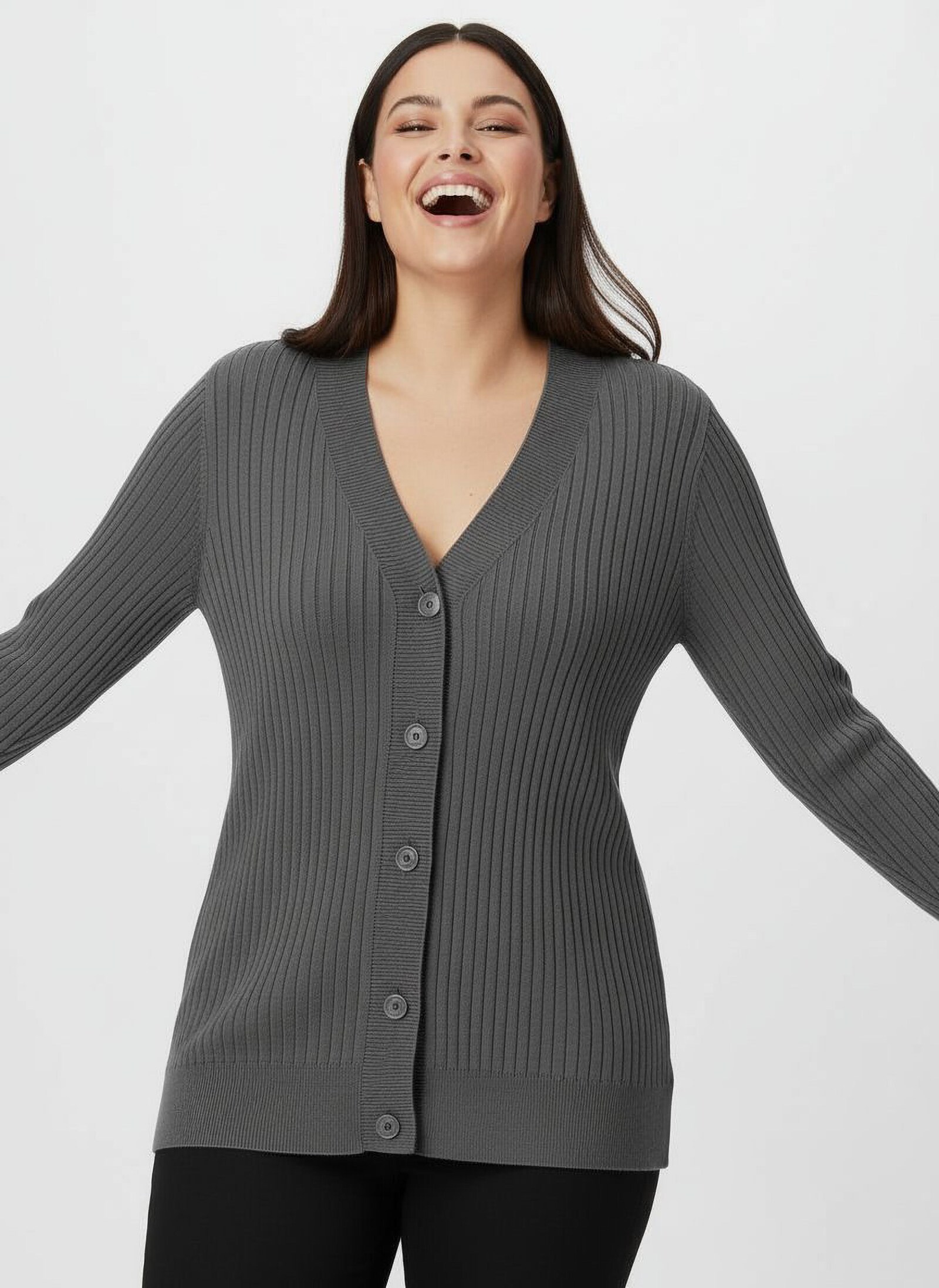 Strickjacke in Ripp-Optik - anthrazit