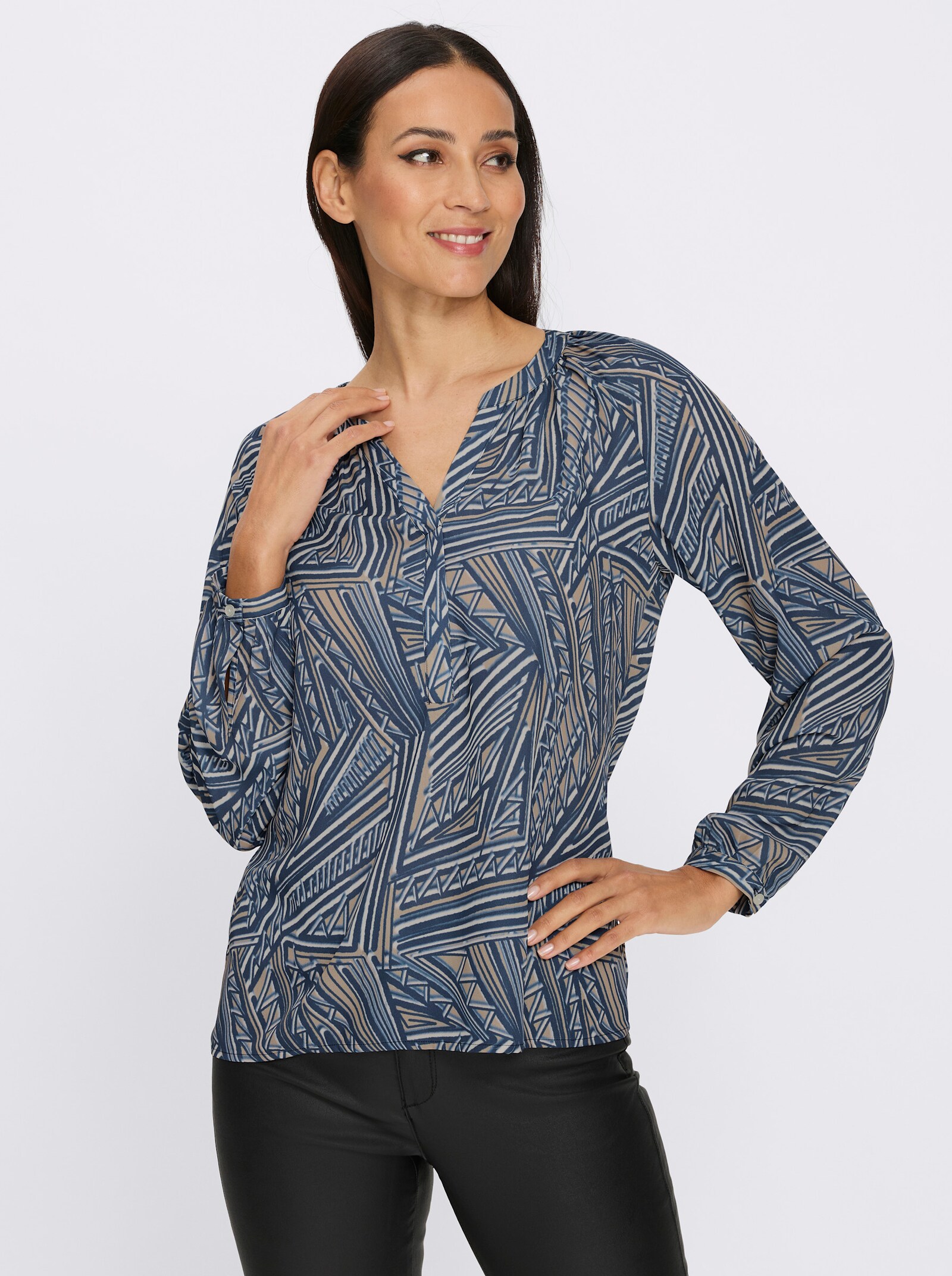 heine Druckbluse mit Grafik-Dessin - rauchblau-beige-bedruckt