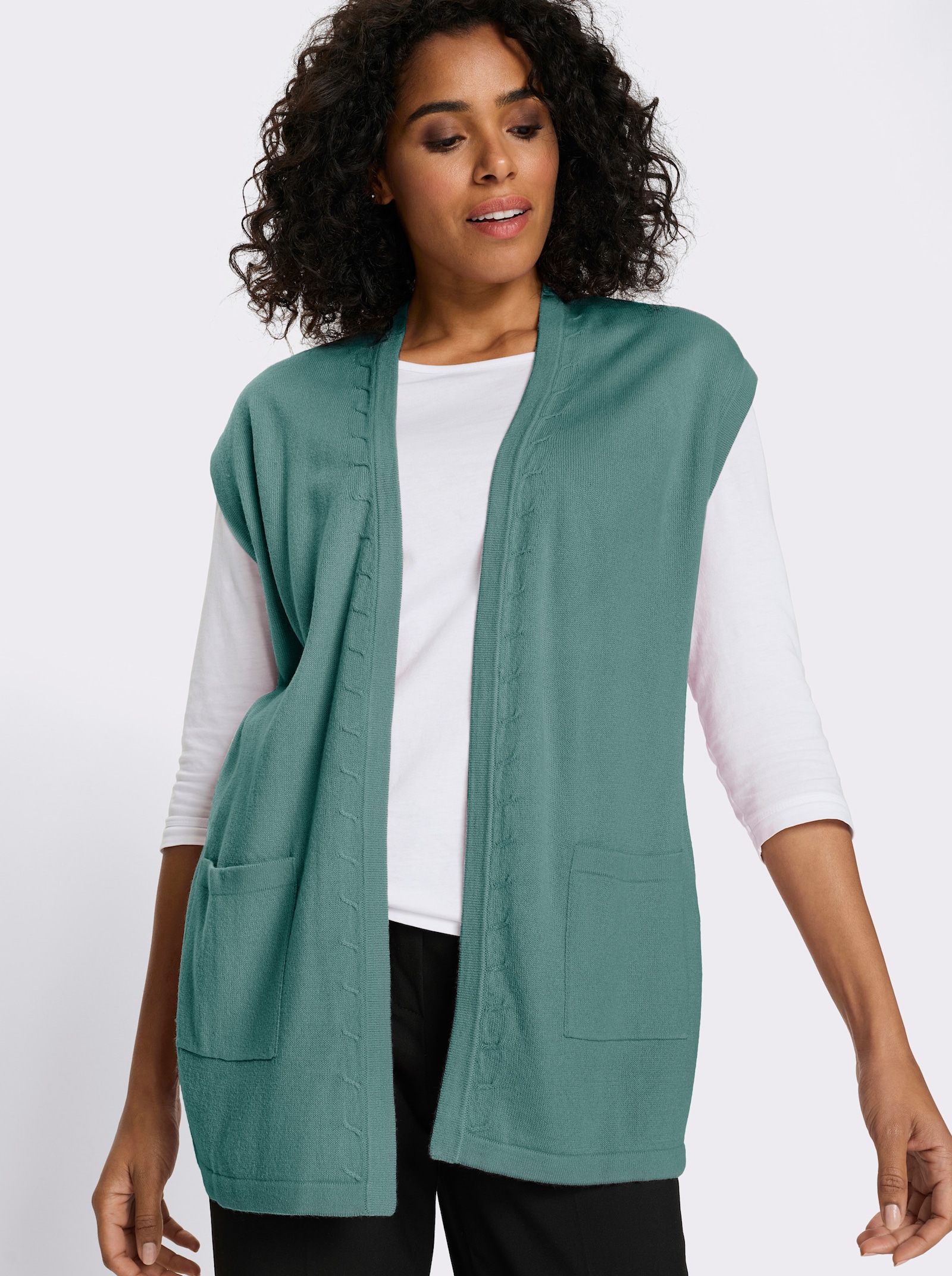 Strickweste in Longform - salbei