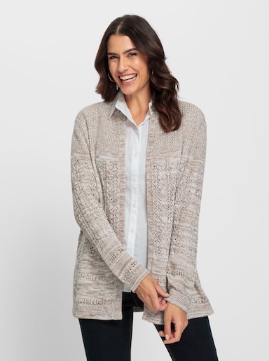 Ajourstrickjacke in Melange-Qualität - sesam-taupe-meliert