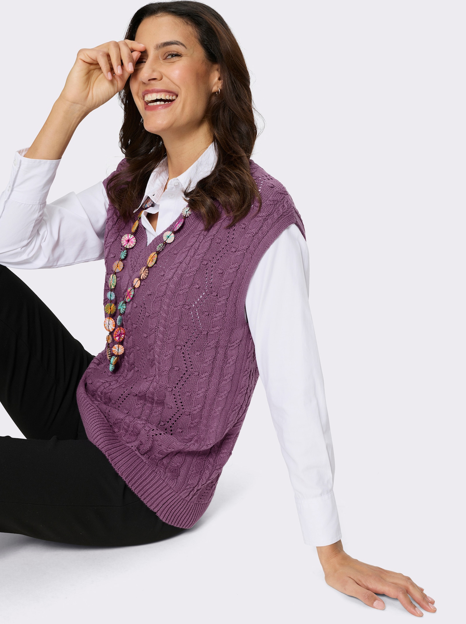 Pullunder mit Strickmuster-Mix - violett