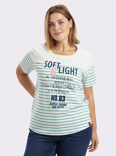 Kurzarmshirt aus zertifizierter Bio-Baumwolle - ecru-salbei-bedruckt