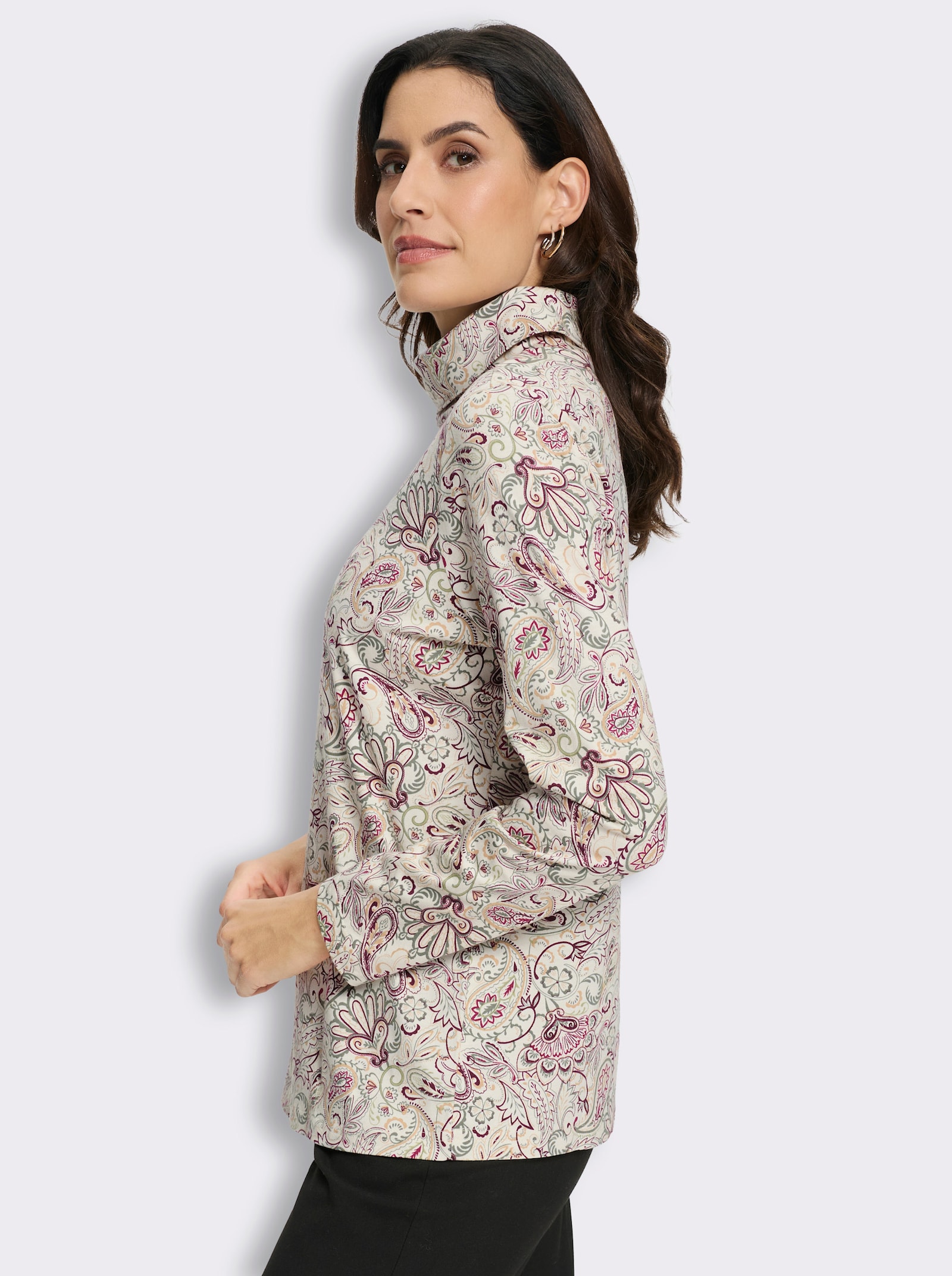 Rollkragenshirt mit Paisley-Muster - champagner-khaki-bedruckt