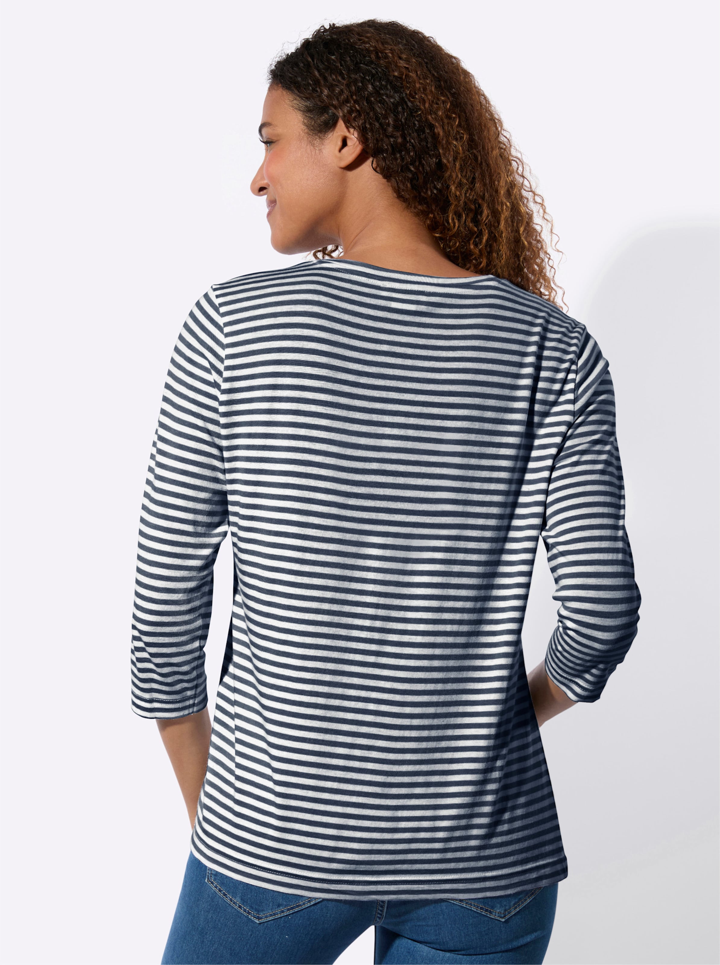 Dunkelblau-Weiß-Geringelt 3/4-Arm-Shirt - Bild 3
