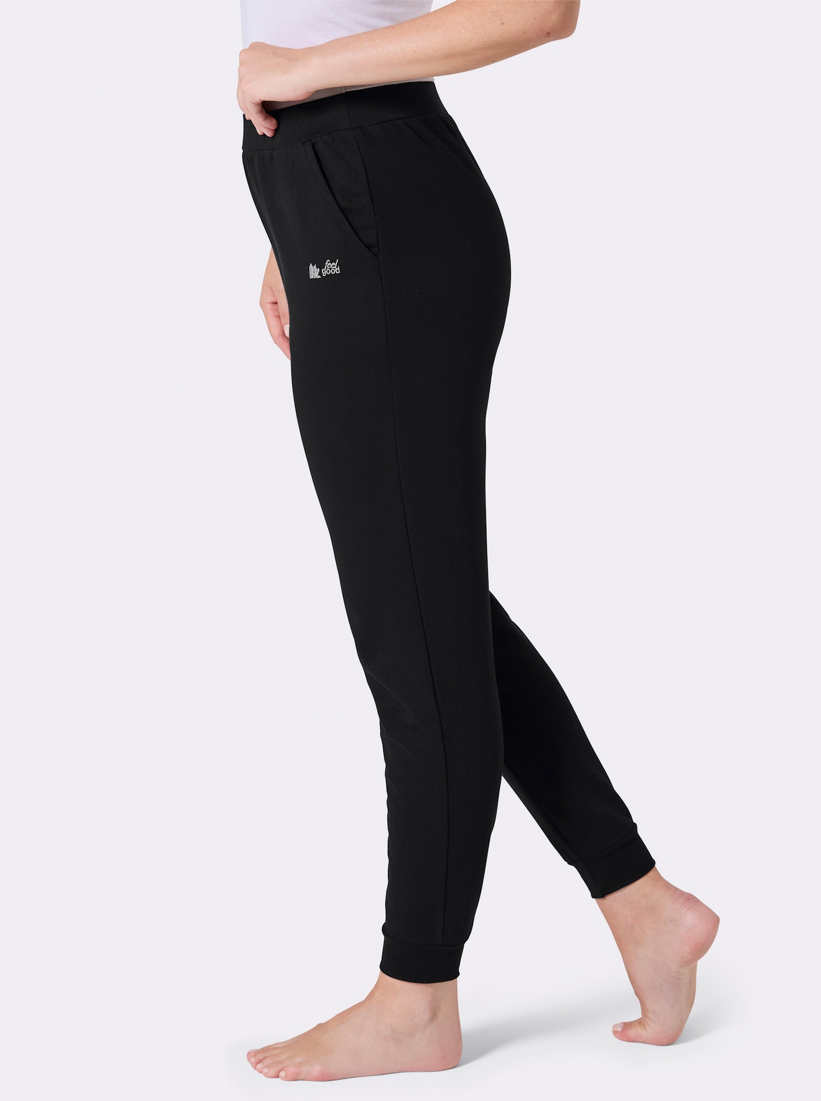 feel good Dehnbund-Hose mit Bündchen - schwarz-steingrau
