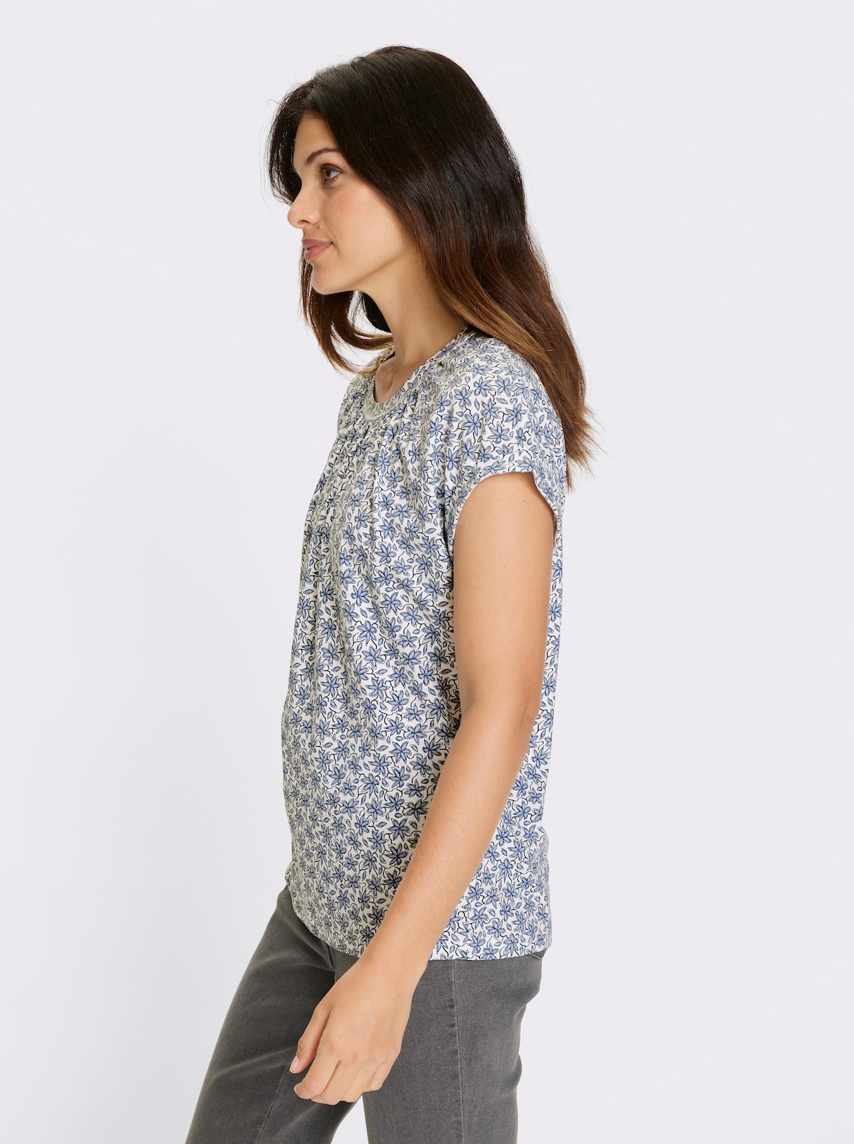 Kurzarmshirt - weiß-bleu-bedruckt