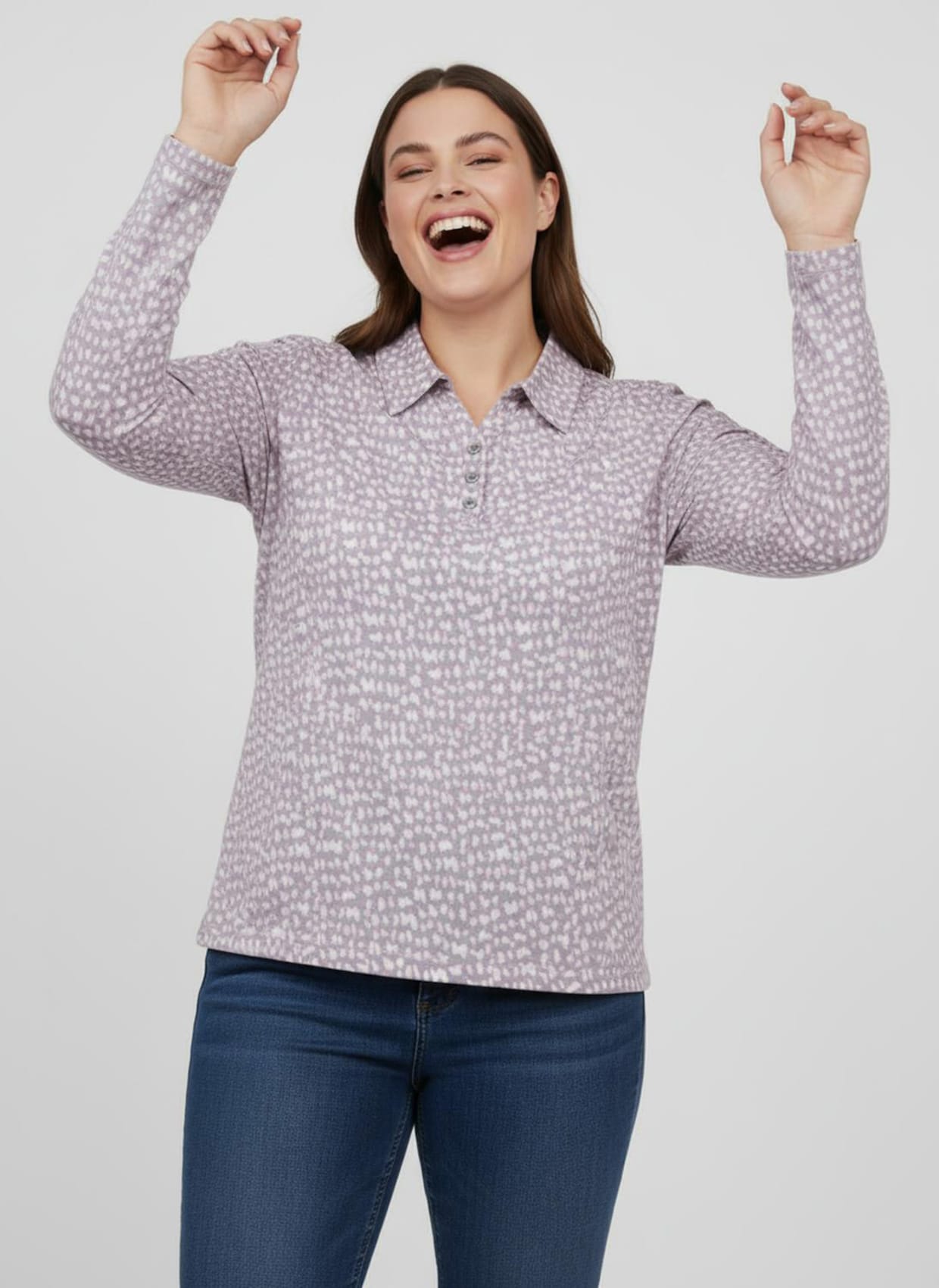 Poloshirt mit Knopfleiste - hortensie-steingrau-bedruckt