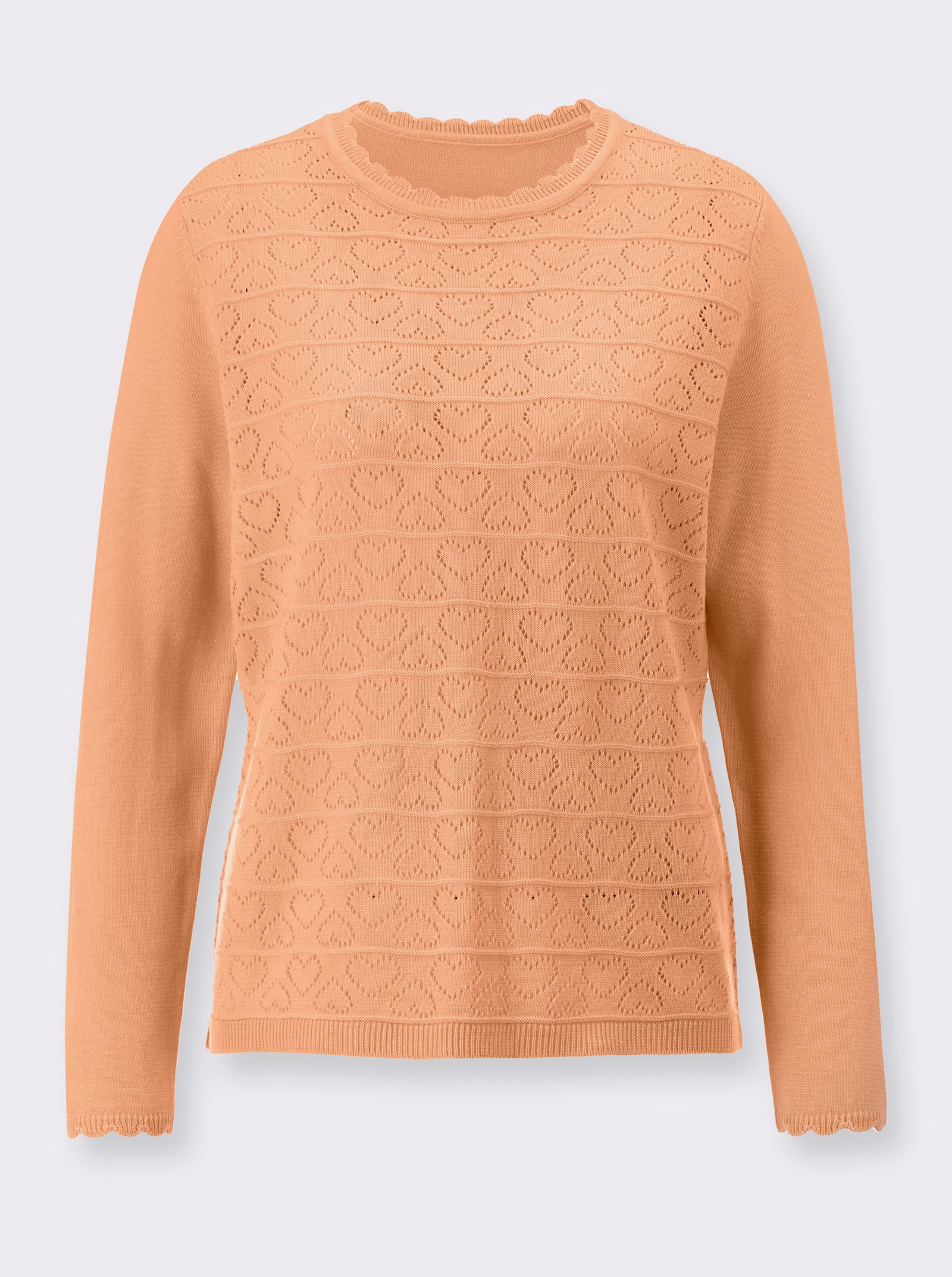 Langarm-Pullover mit Ajour-Herzchen-Muster - apricot