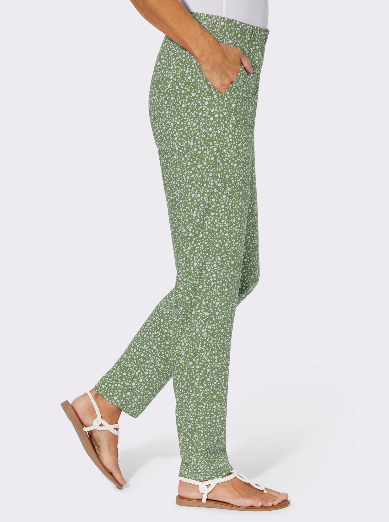 Schlupfhose mit Punktedessin - eucalyptus-weiß-bedruckt