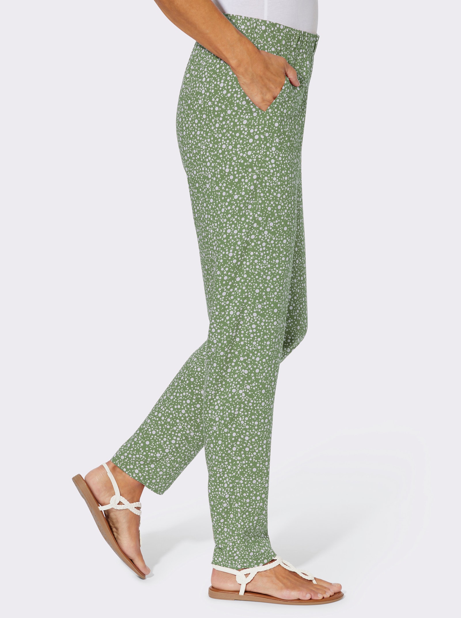 Schlupfhose mit Punktedessin - eucalyptus-weiß-bedruckt