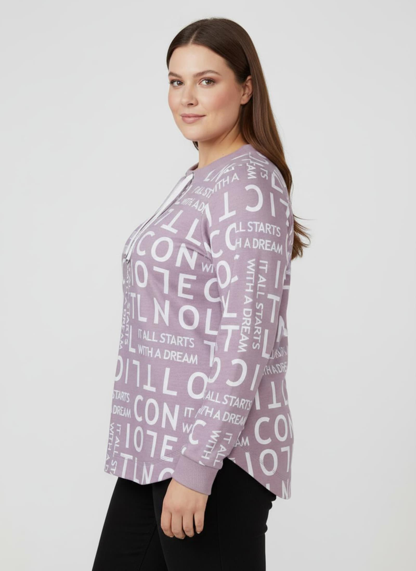Longsweatshirt mit Lettering-Druck - mauve-weiß-gemustert