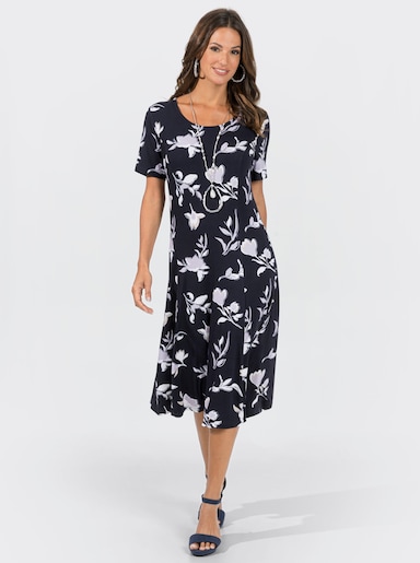 Jerseykleid in A-Form - marine-flieder-bedruckt