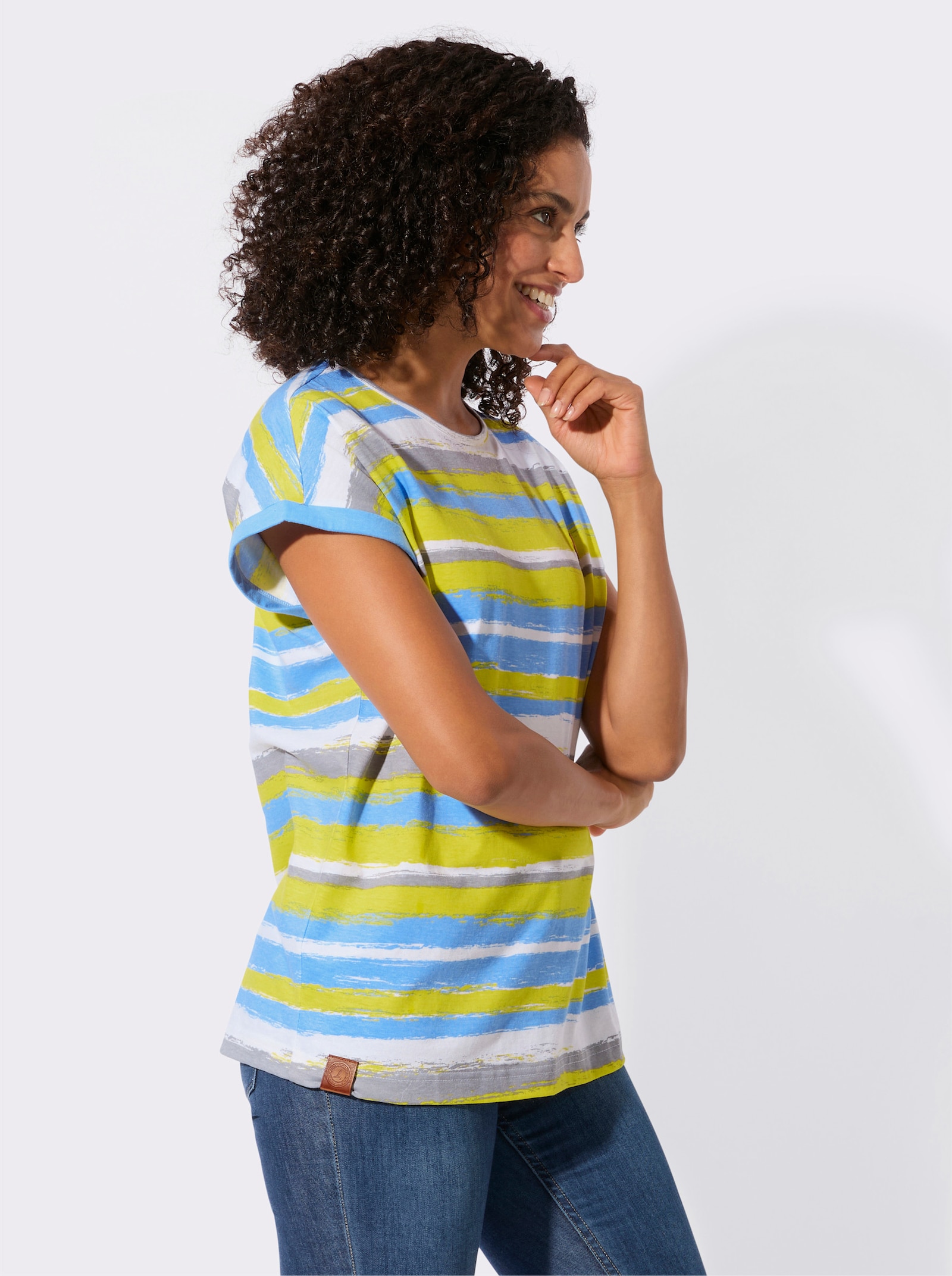 Ringelshirt aus Bio-Baumwolle - limone-himmelblau-geringelt