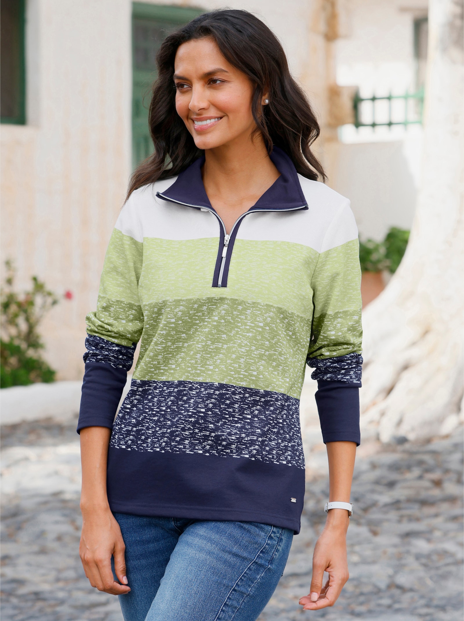 Sweatshirt mit Ringel-Druck - schilf-marine