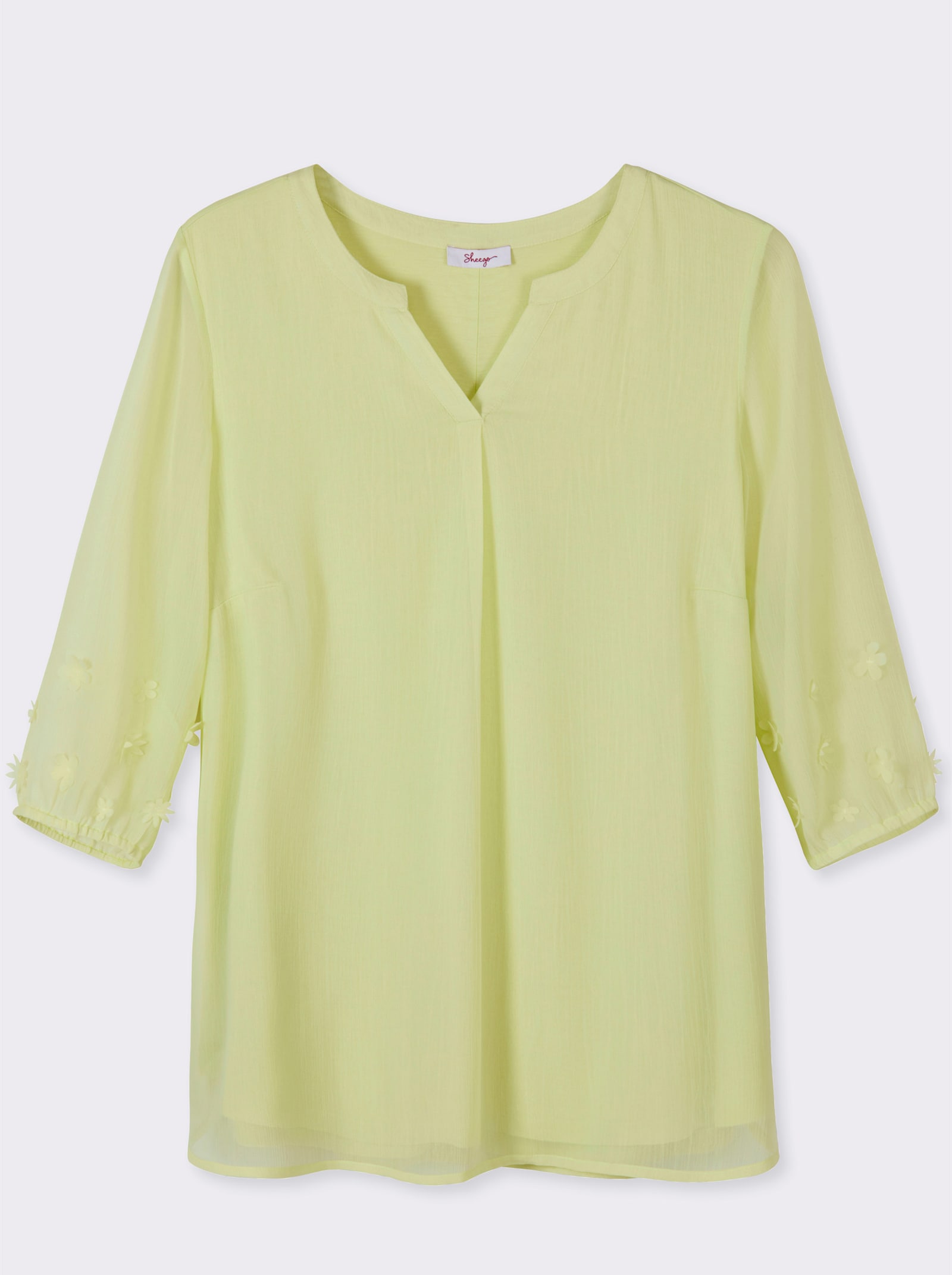 sheego Tunika mit Blüten-Applikationen am Ärmel - pistazie