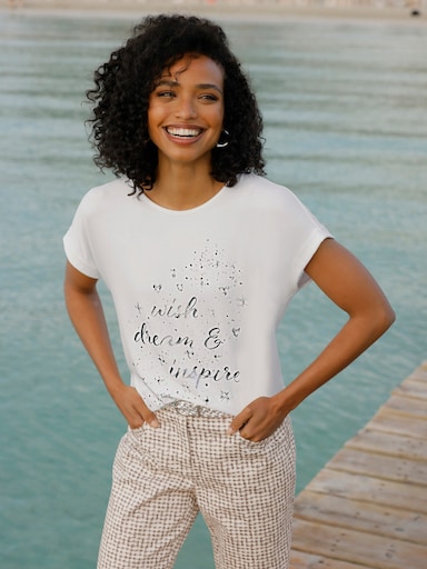 heine Kurzarmshirt mit Glanz-Print - ecru-grau-bedruckt