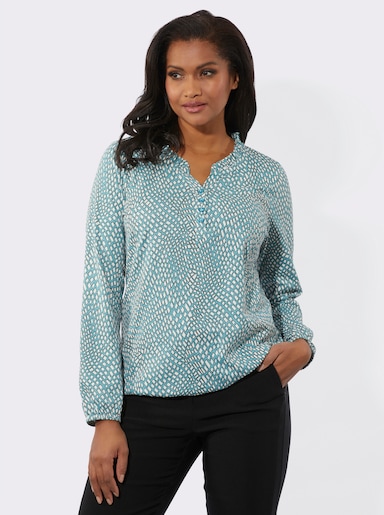 Langarmshirt im Material-Mix - ozean-ecru-bedruckt