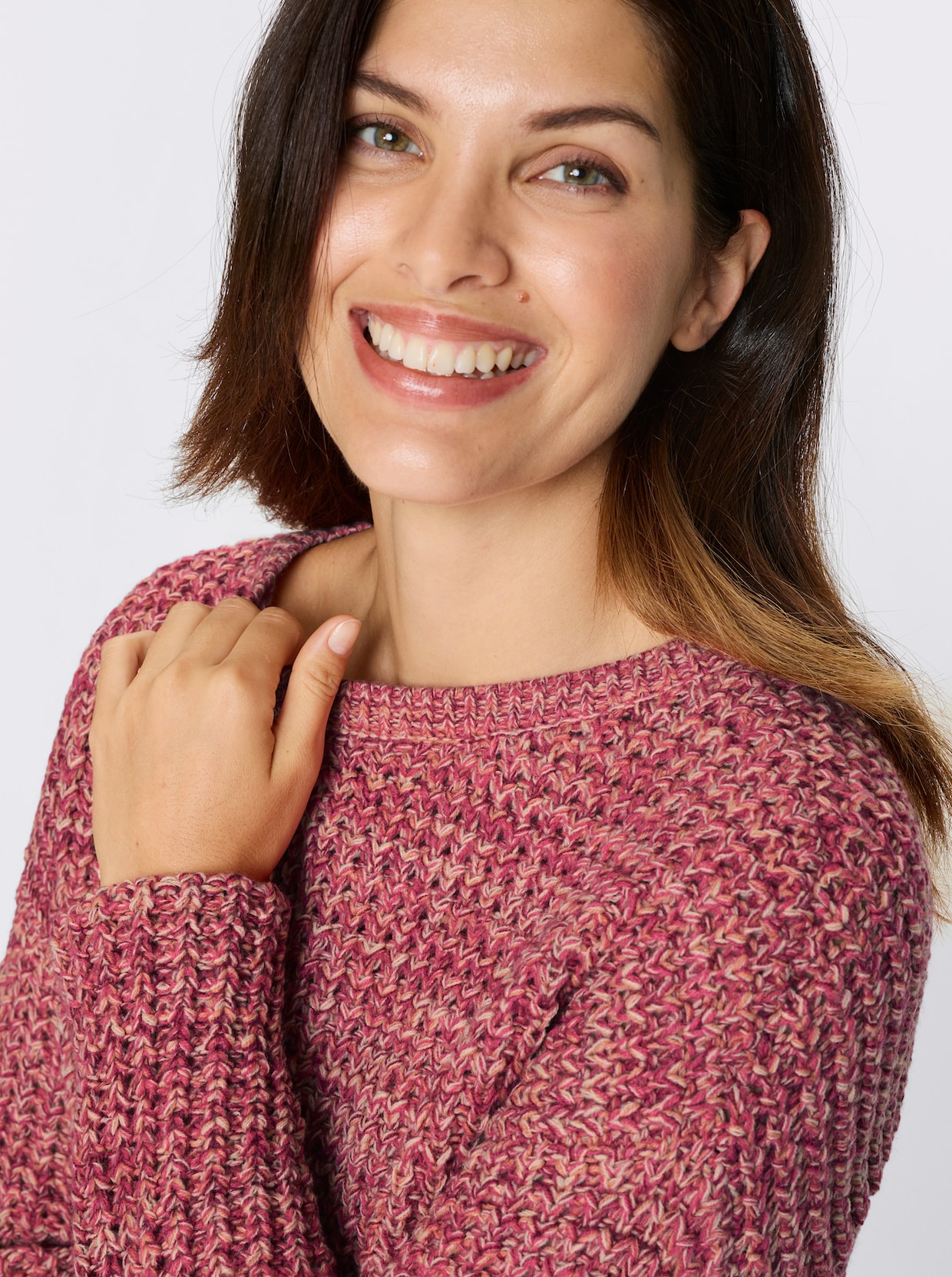 Langarm-Pullover - papaya-fuchsia-meliert
