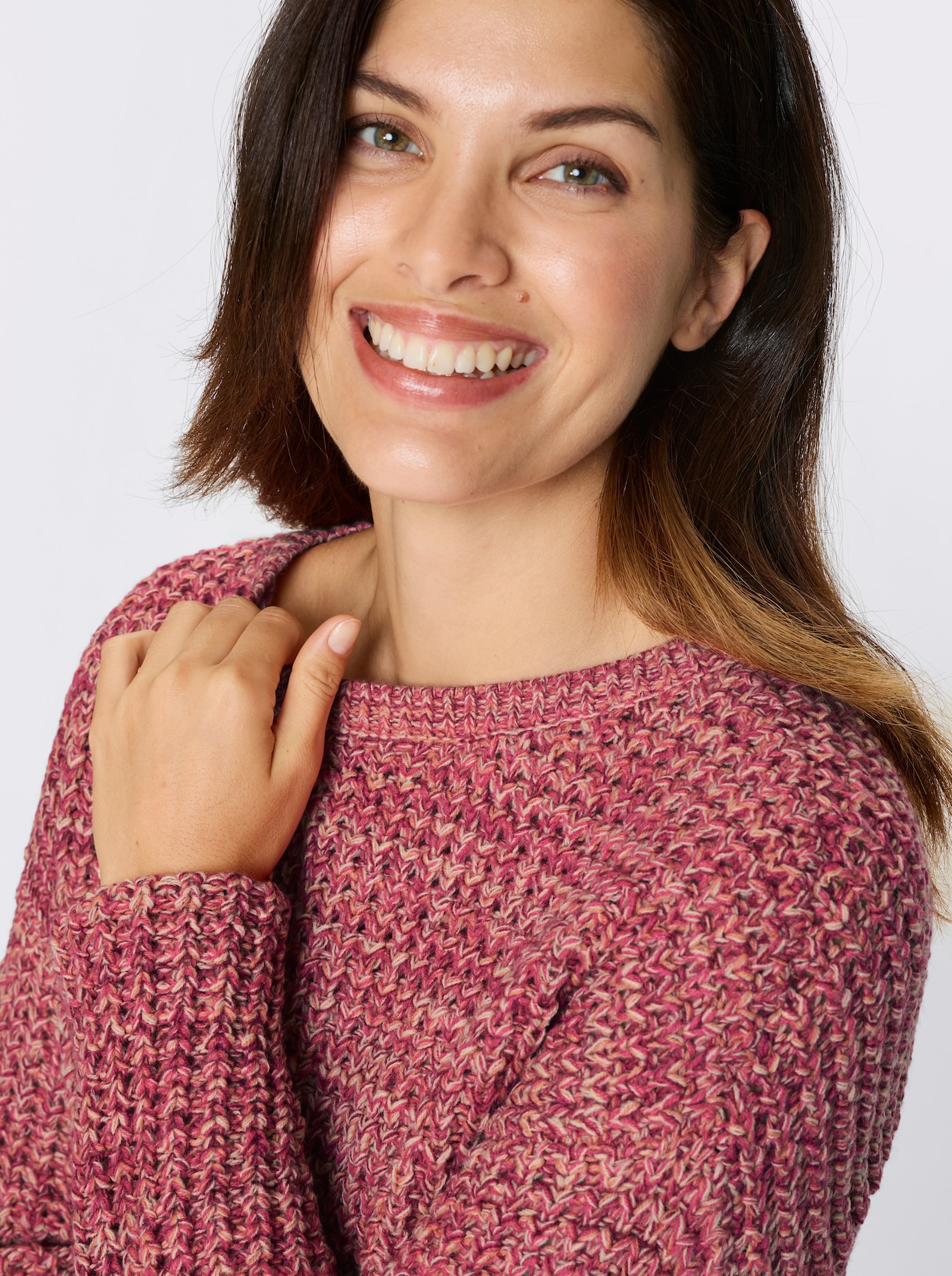 Svetr s dlouhým rukávem a hrubou pletenou strukturou - papája-fuchsiová-melír