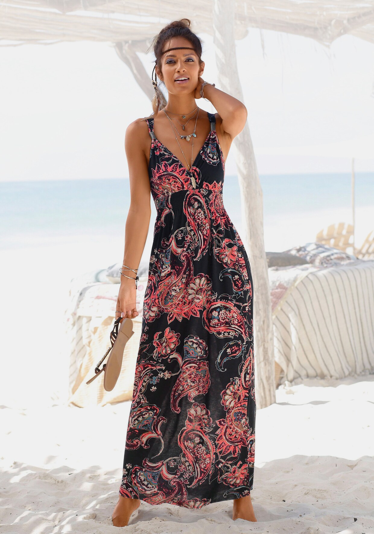 LASCANA Maxikleid - schwarz-bedruckt