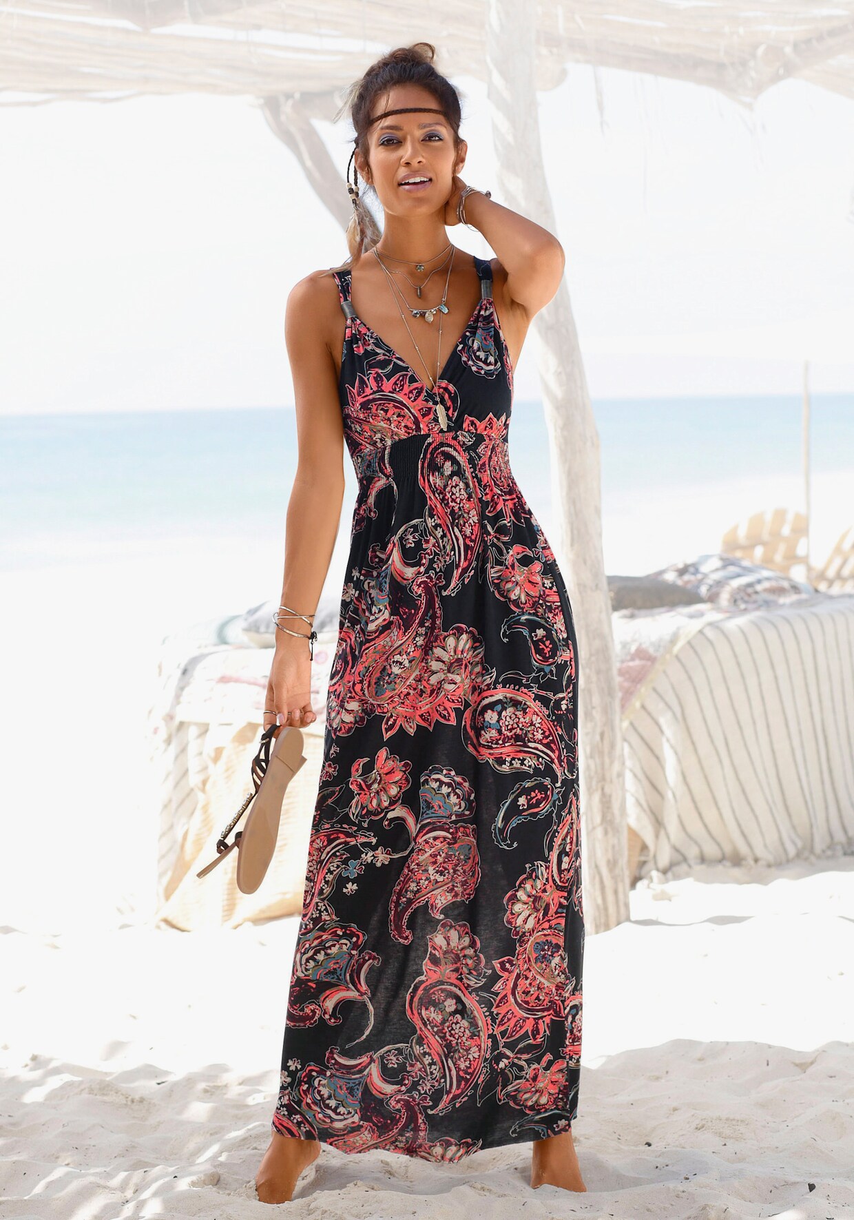 LASCANA Maxikleid - schwarz-bedruckt