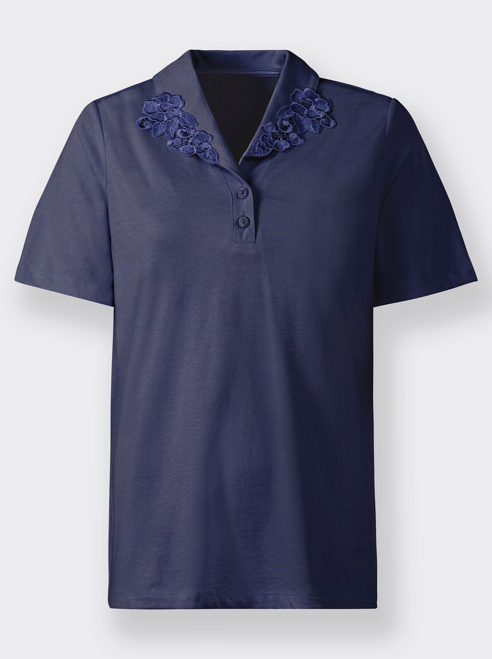 Poloshirt Mit Spitzenverzierung - nachtblau