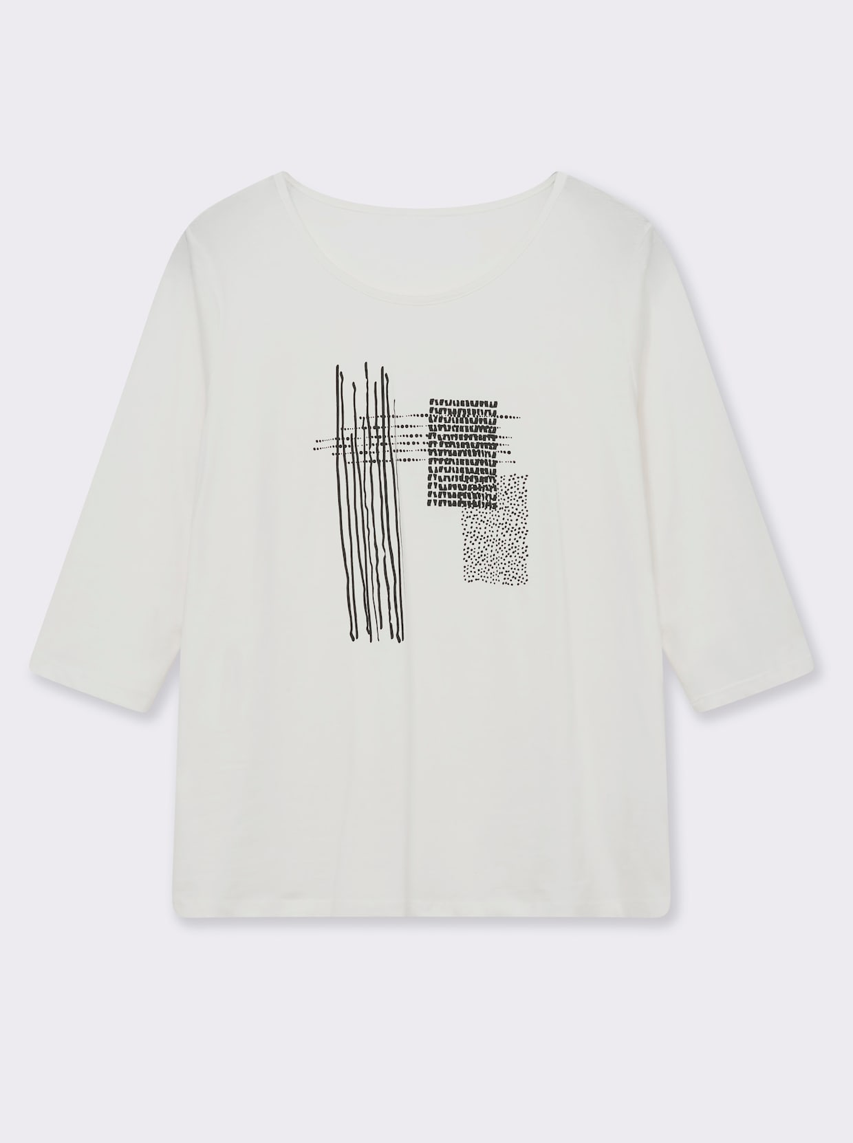 3/4-Arm-Shirt mit grafischem Druck - ecru-schwarz