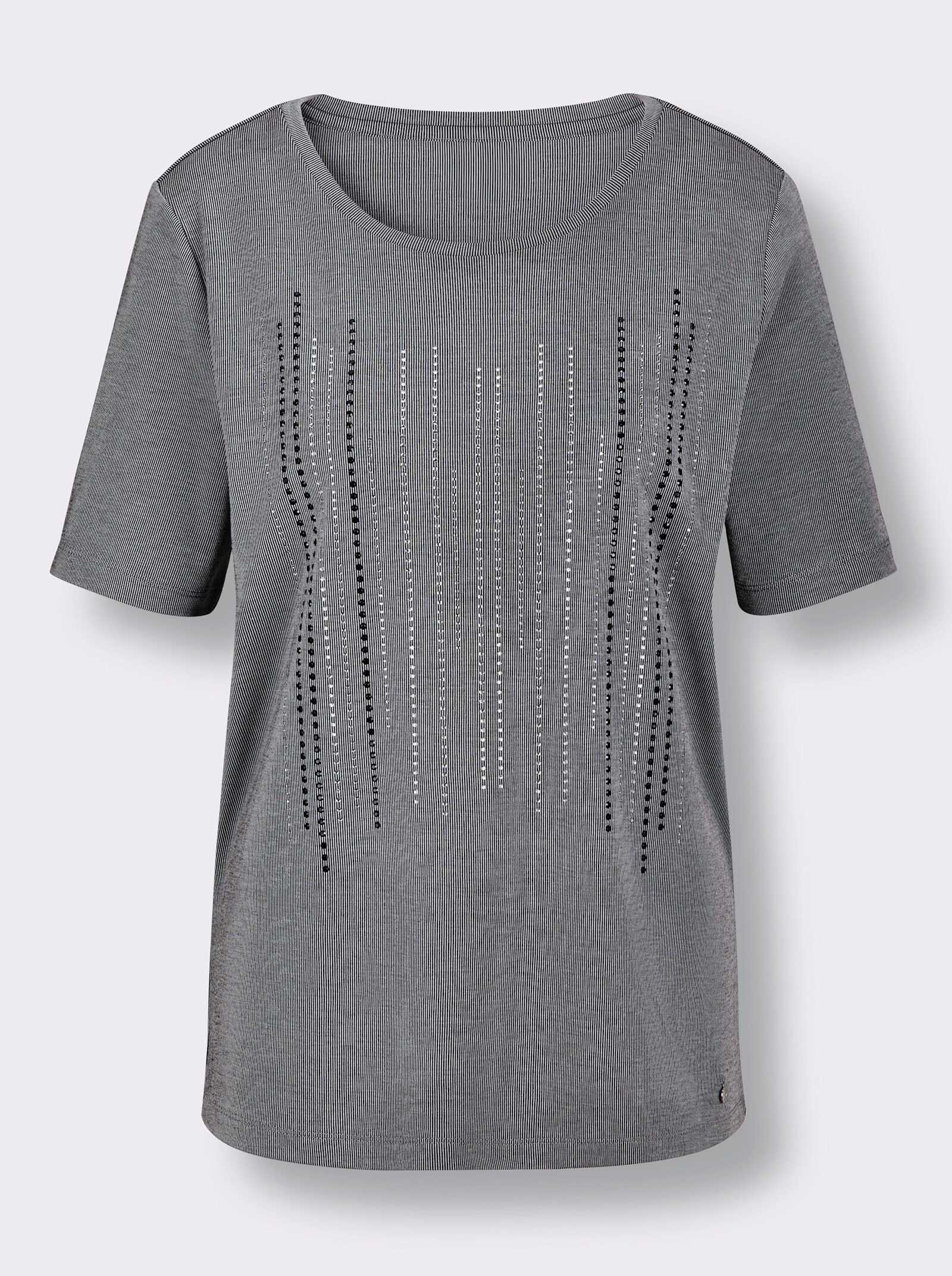 CREATION L PREMIUM Kurzarmshirt mit Glitzersteinchen - schwarz