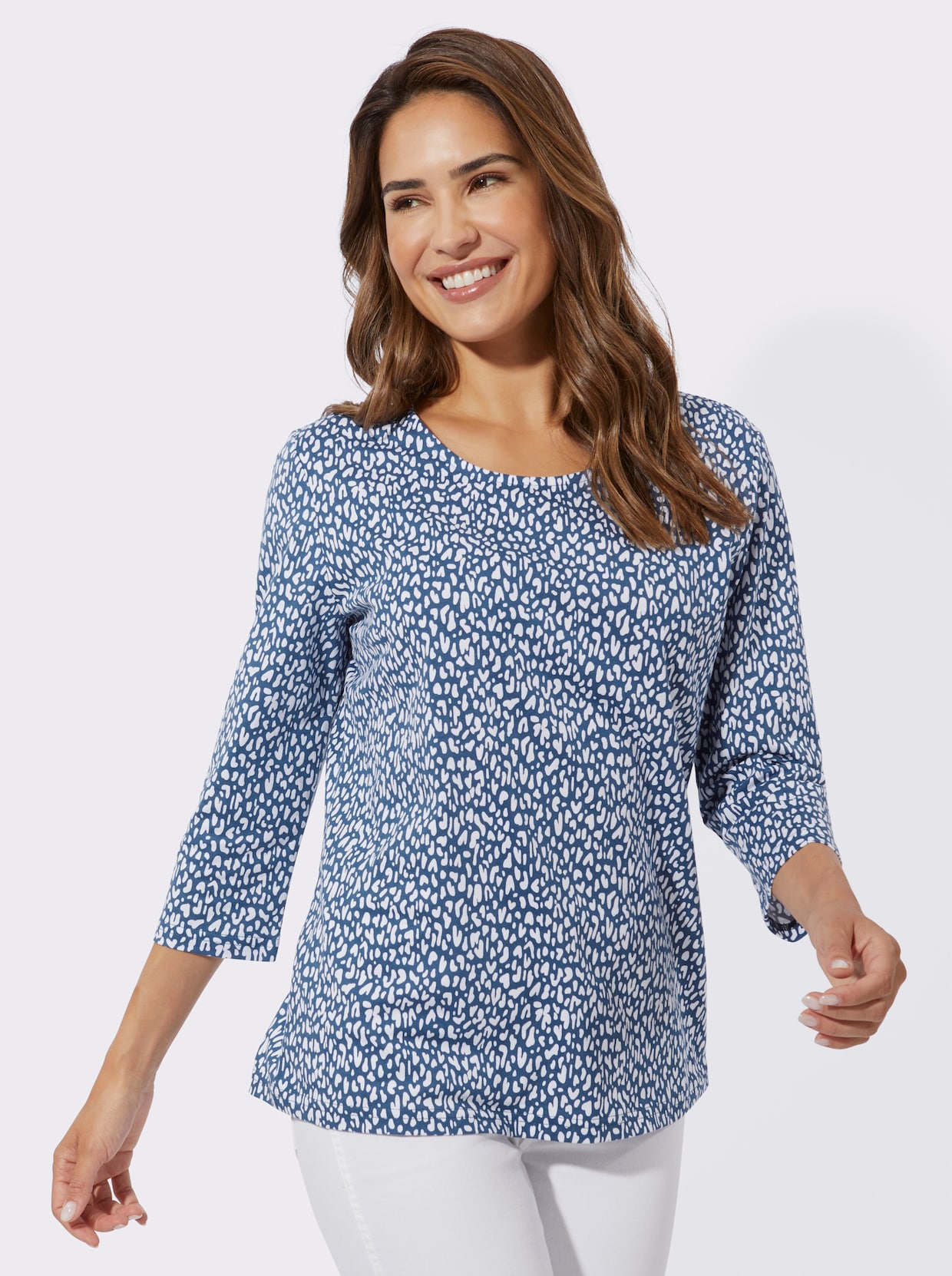 Shirt met 3/4-mouw - jeansblauw/wit geprint