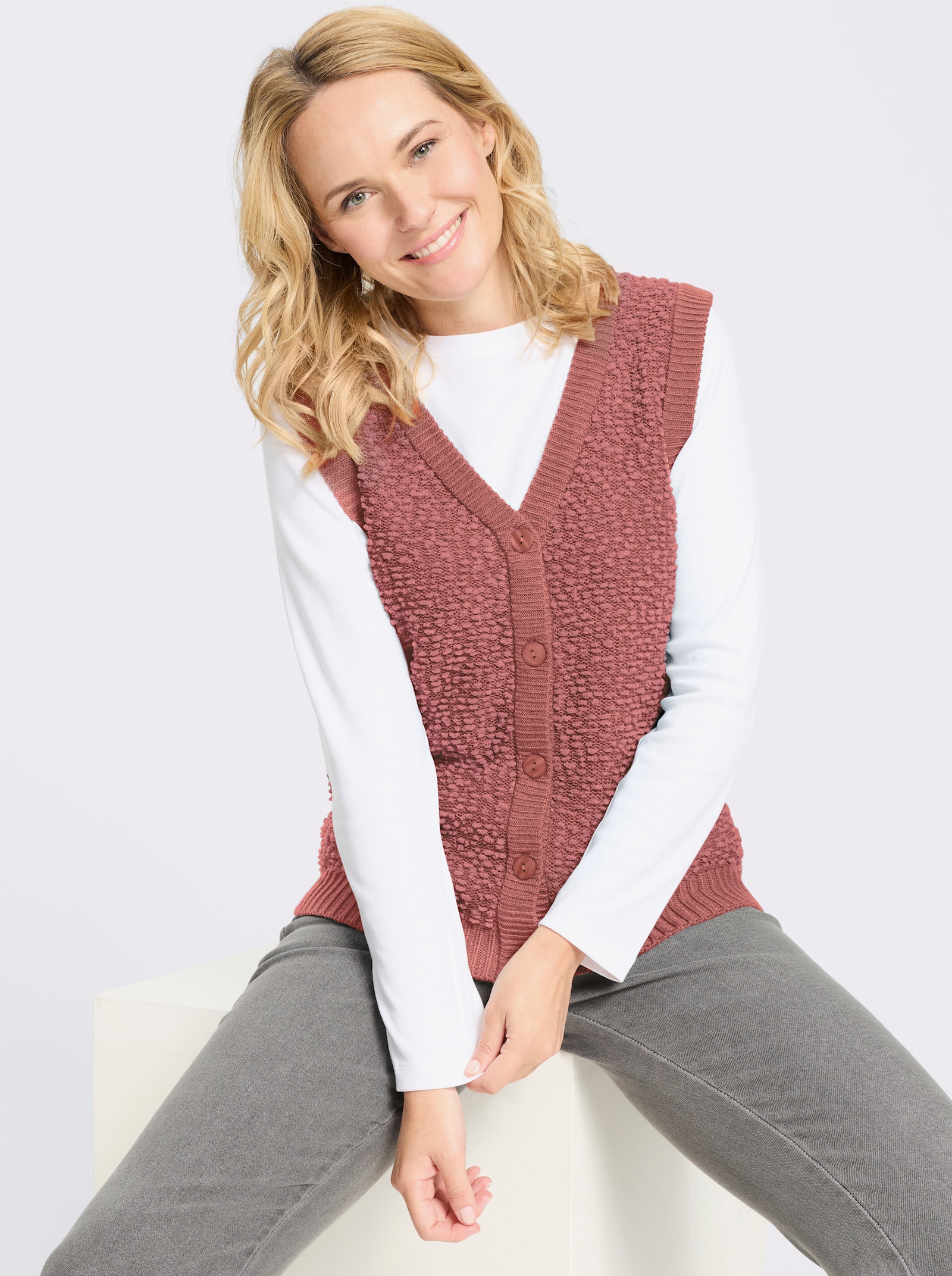 Strickweste aus Effektgarn - rosenholz