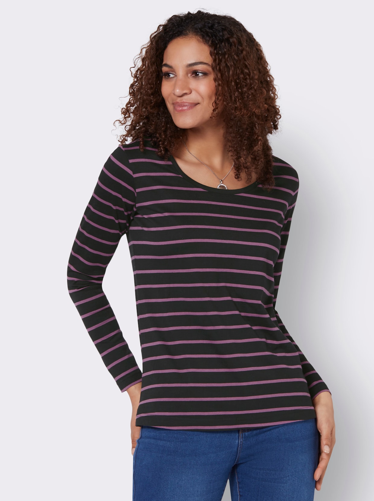Shirt - violett-schwarz-geringelt